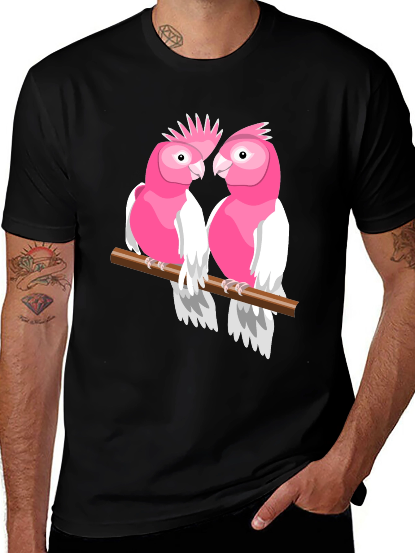 Variant 13 of Pink Cockatoo Pair Black T-Shirt