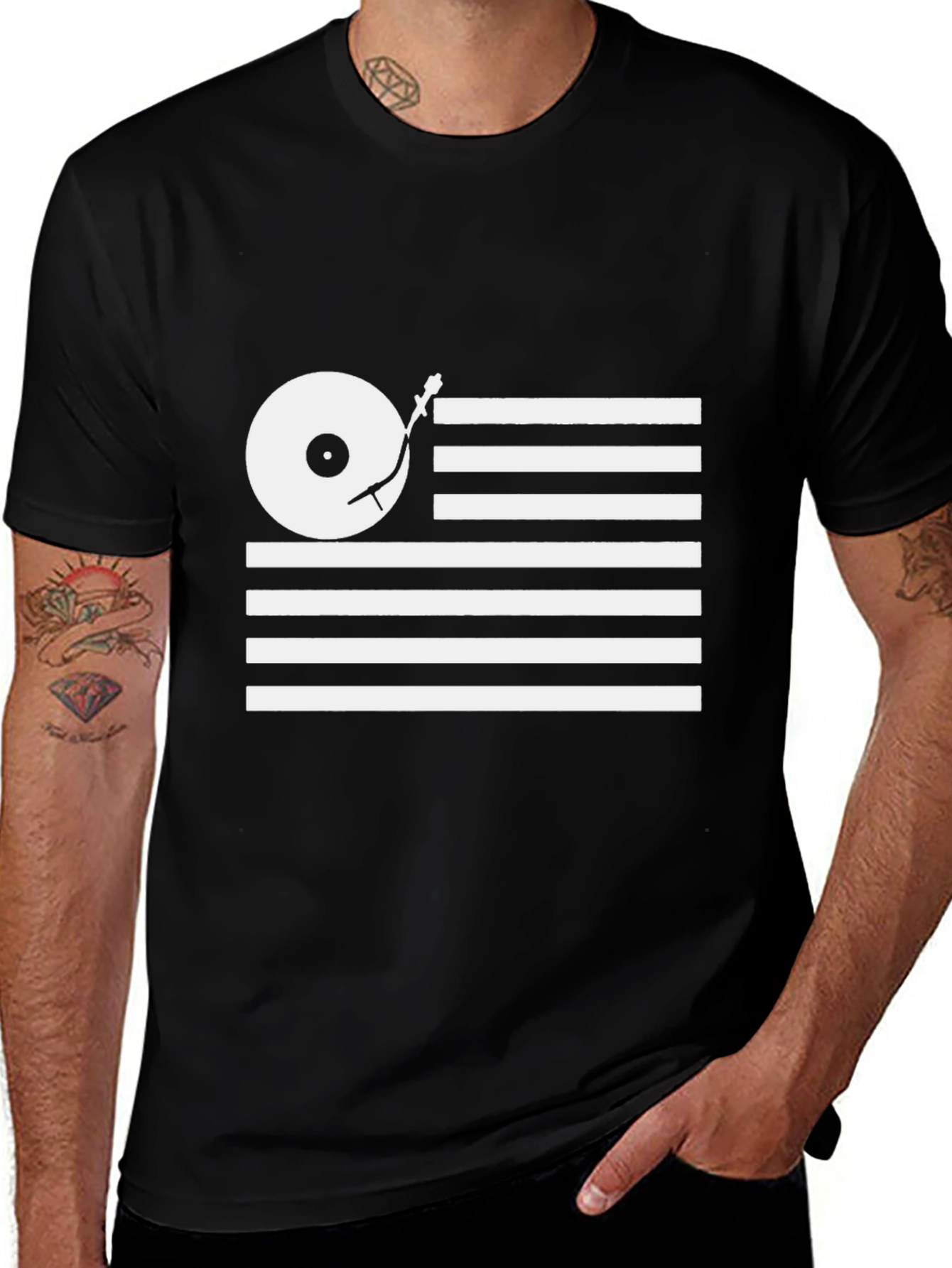 Variant 8 of DJ Turntable USA Flag Graphic Tee