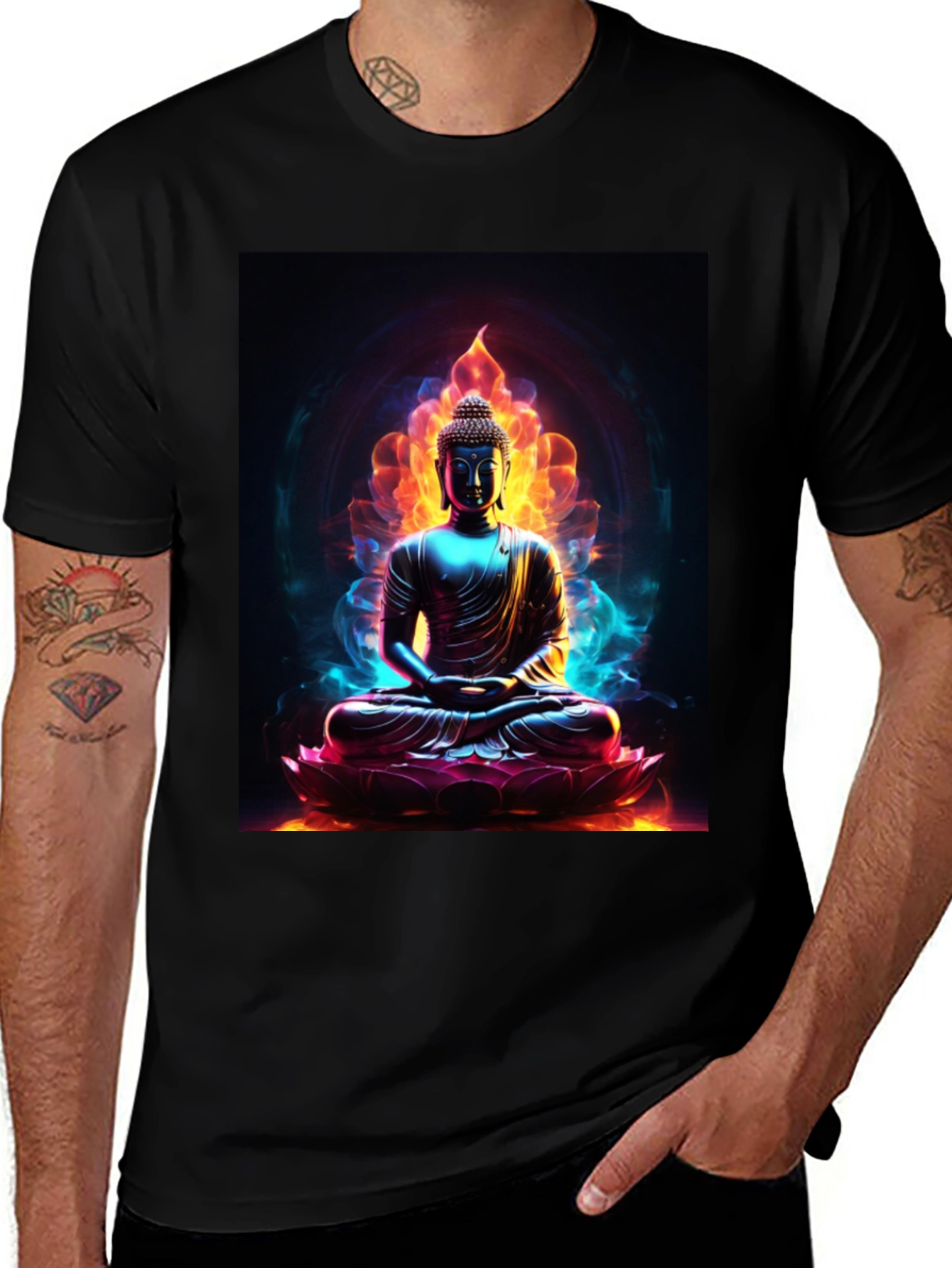 Buddha Lotus Flame Graphic Tee - Spiritual Comfort