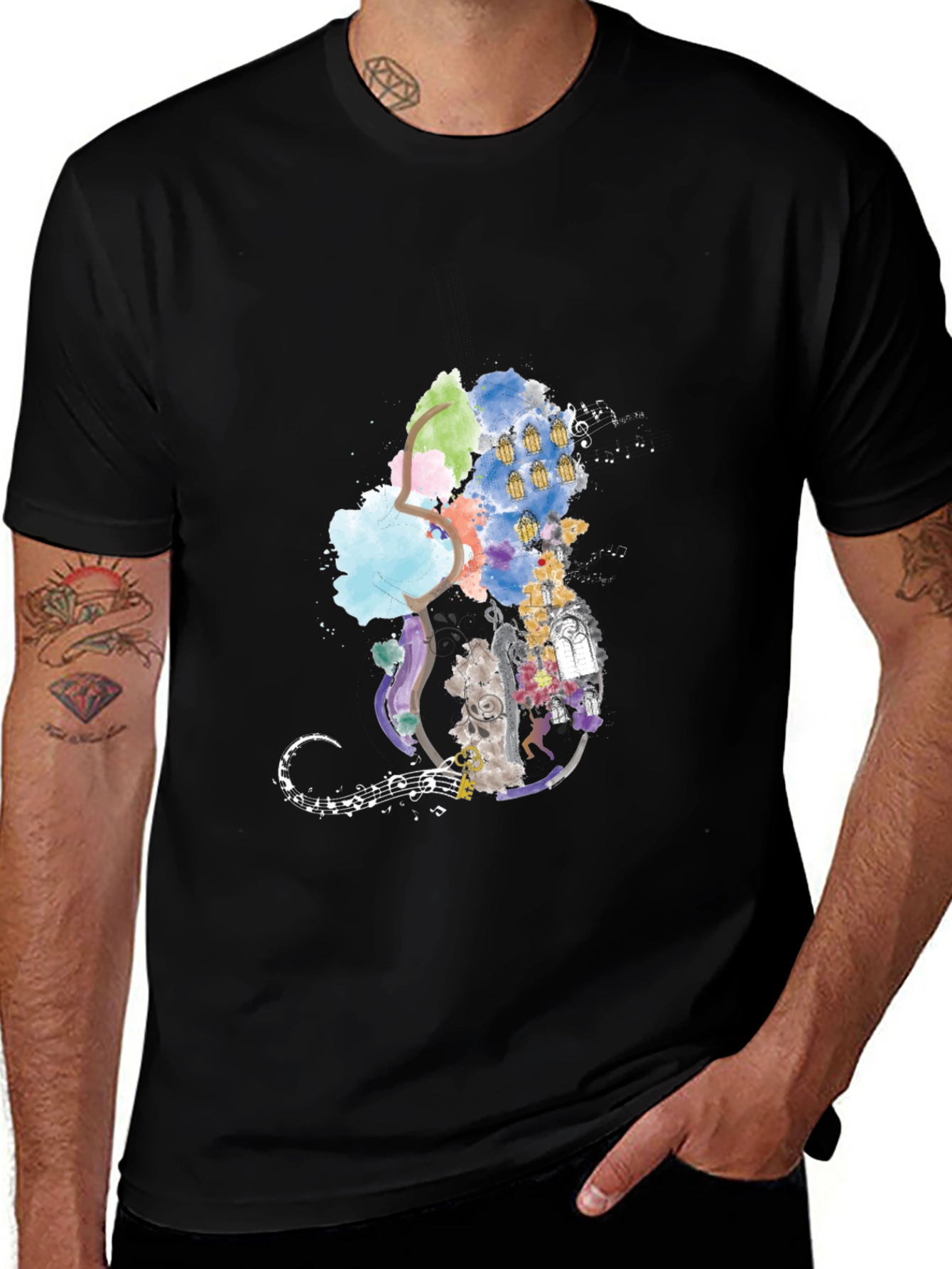 Variant 27 of Watercolor Disney Rapunzel Lanterns Black T-Shirt