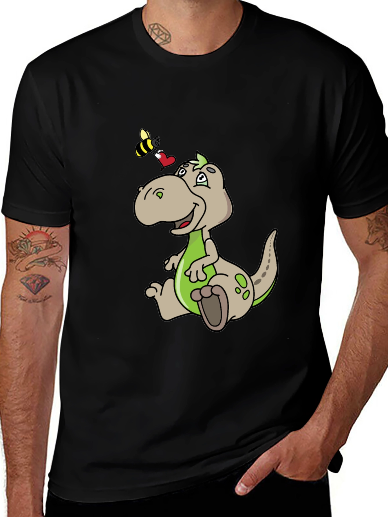Black Dino and Bee Graphic Tee main image