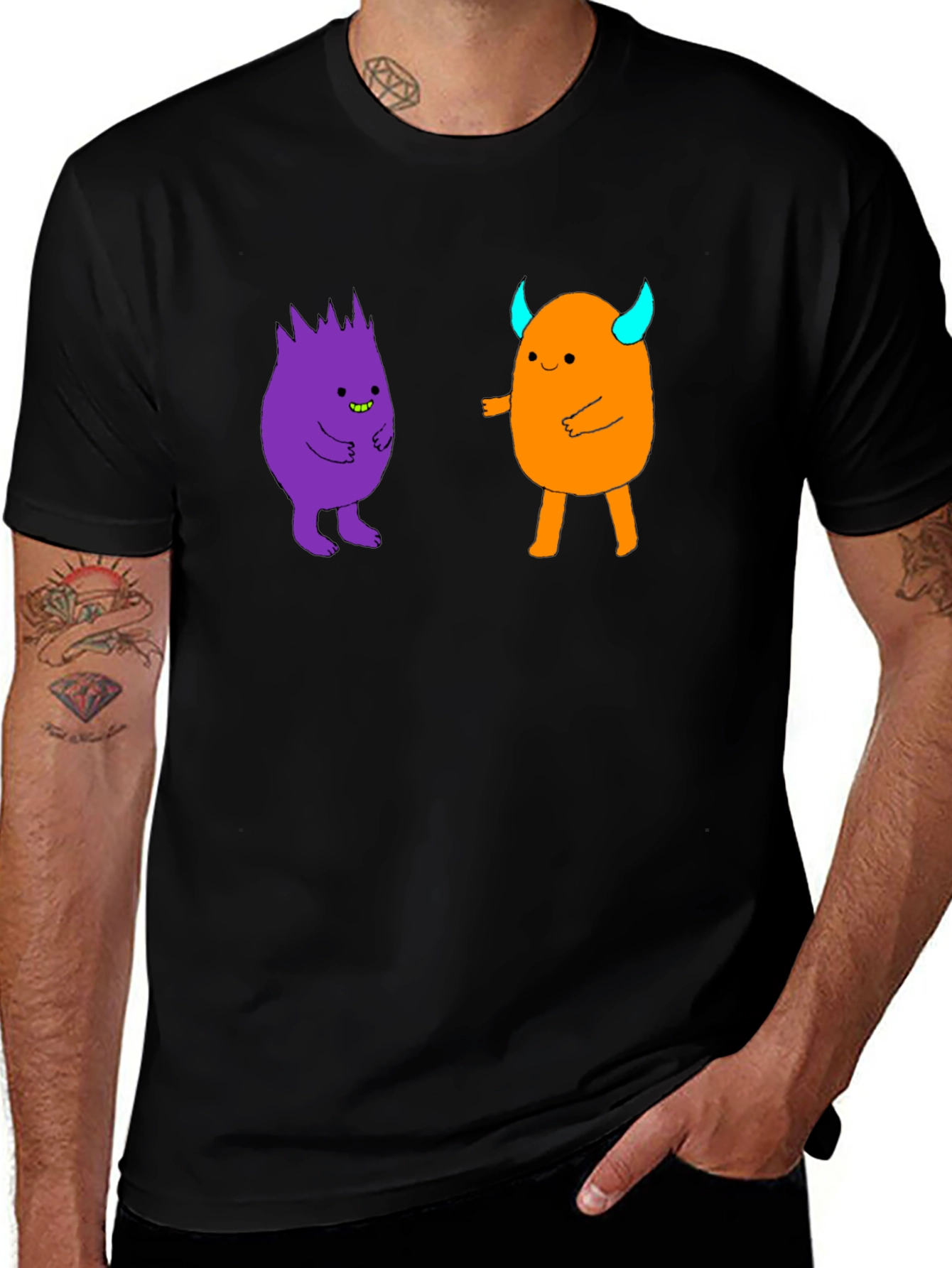 Variant 28 of Fun Cartoon Monster Graphic Black T-Shirt