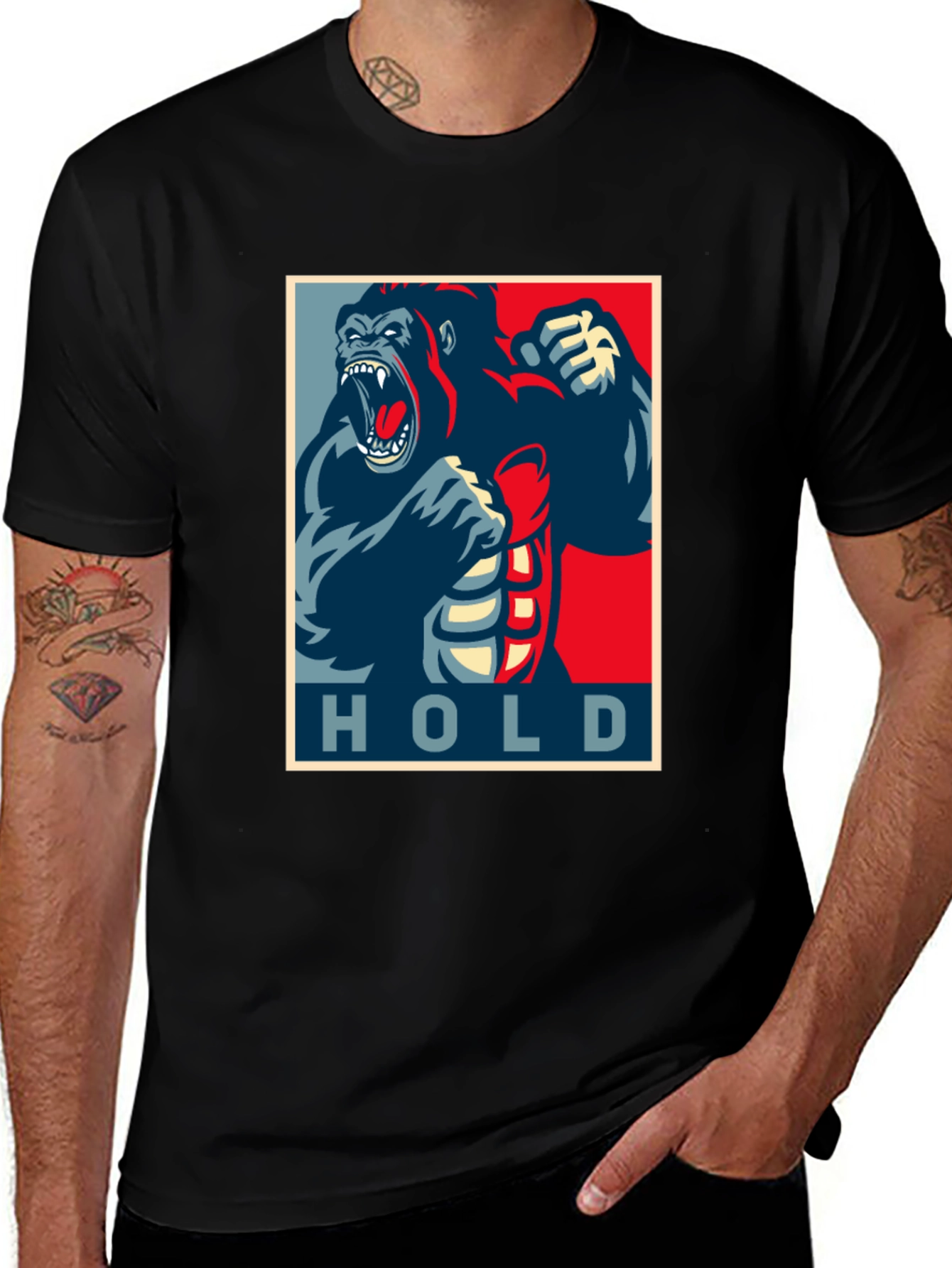 Variant 9 of Gorilla HOLD Graphic Tee - Black Cotton Blend T-Shirt
