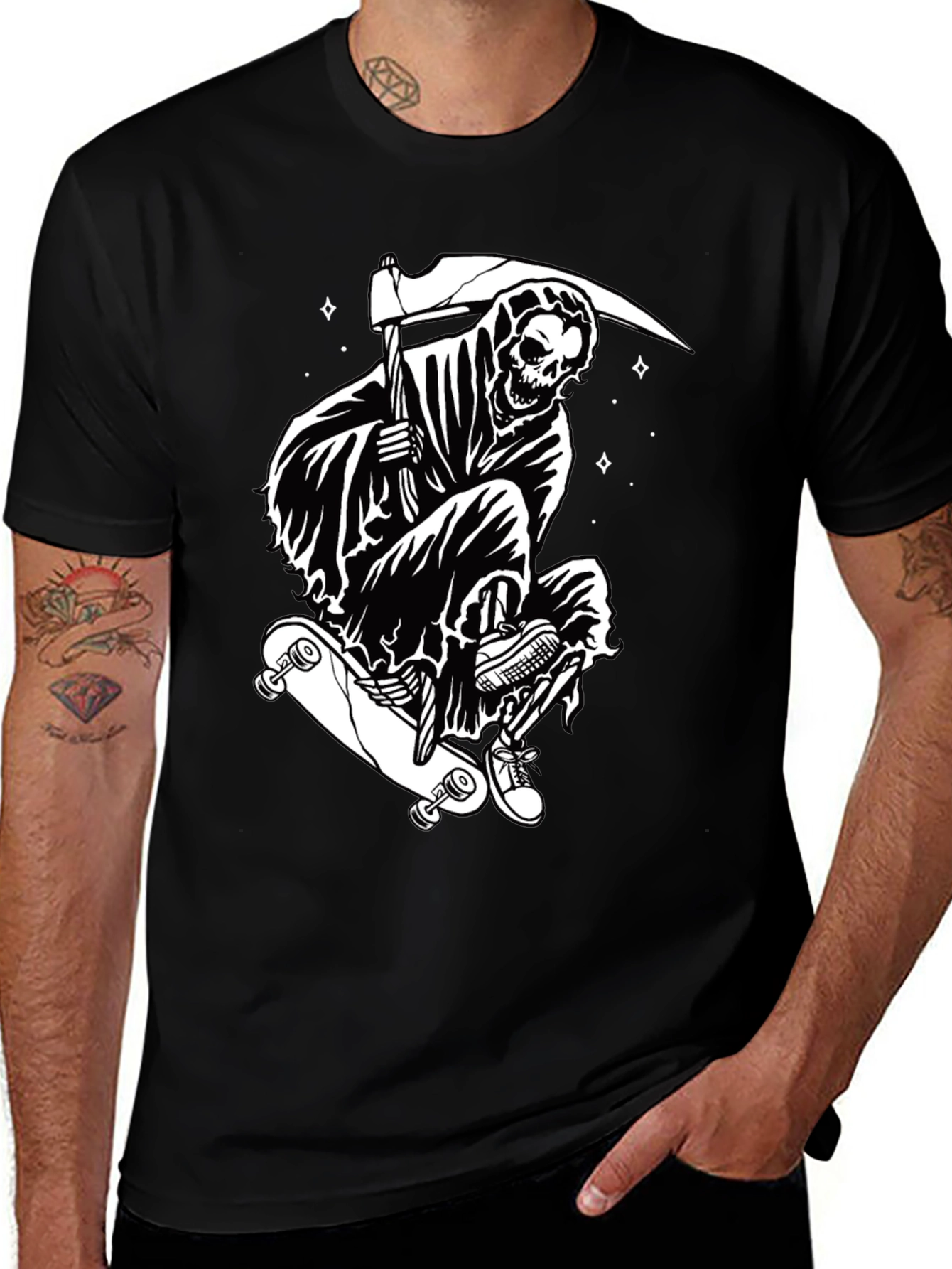 Variant 10 of Skateboarding Grim Reaper Graphic Tee - Black