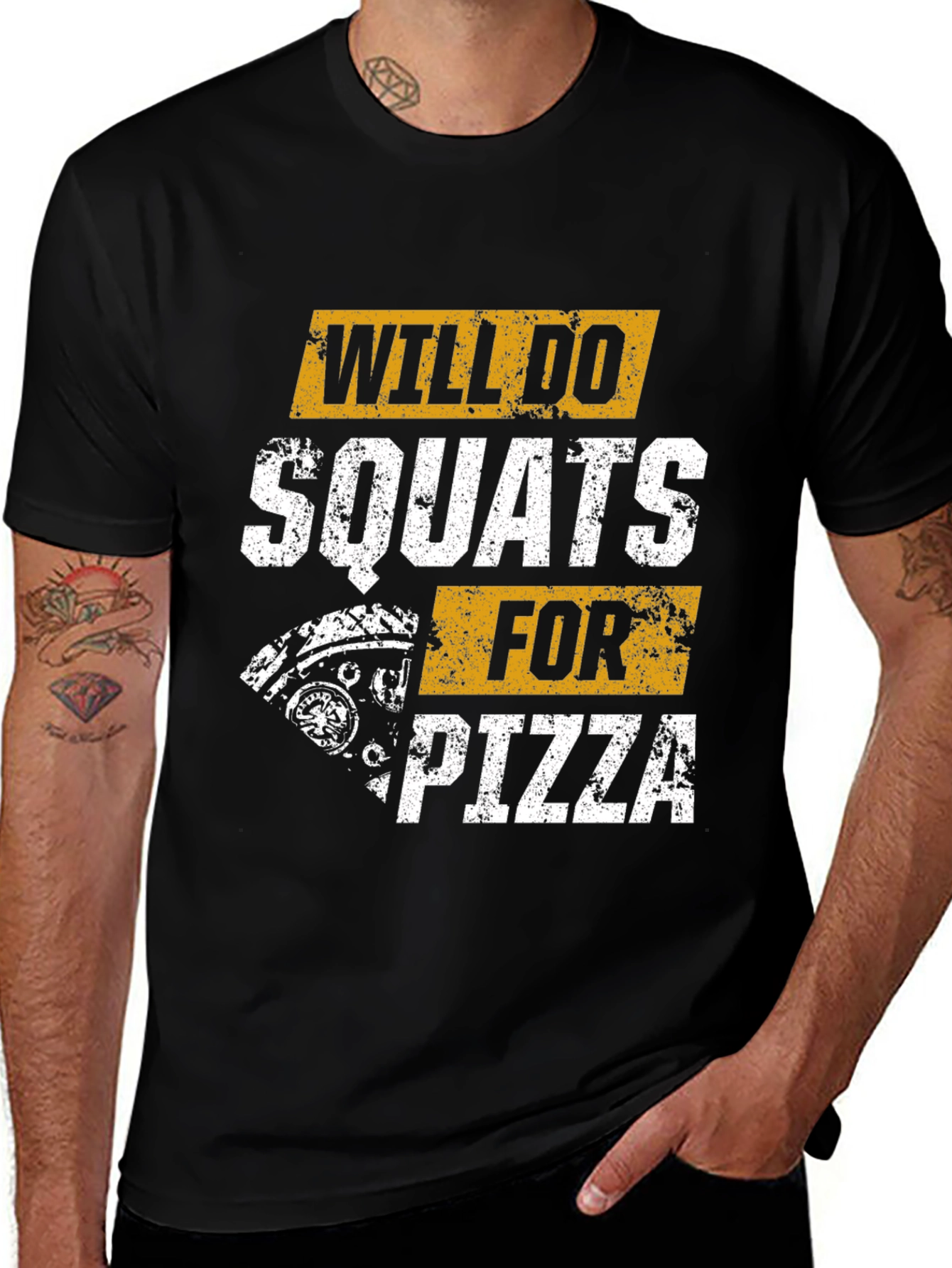 Black Will Do Squats For Pizza T-Shirt main image
