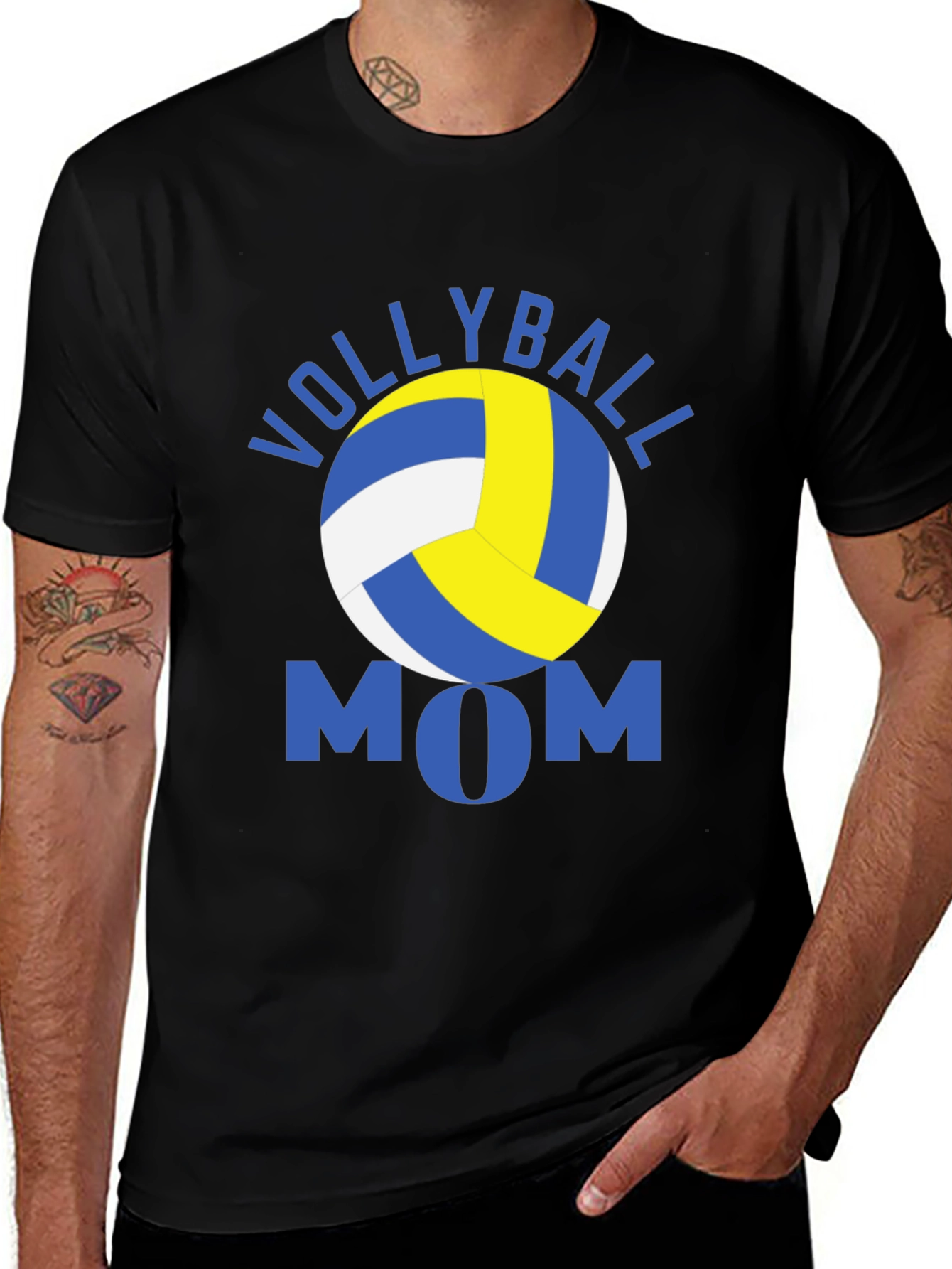 Variant 7 of Volleyball Mom T-Shirt - Blue & Yellow Design