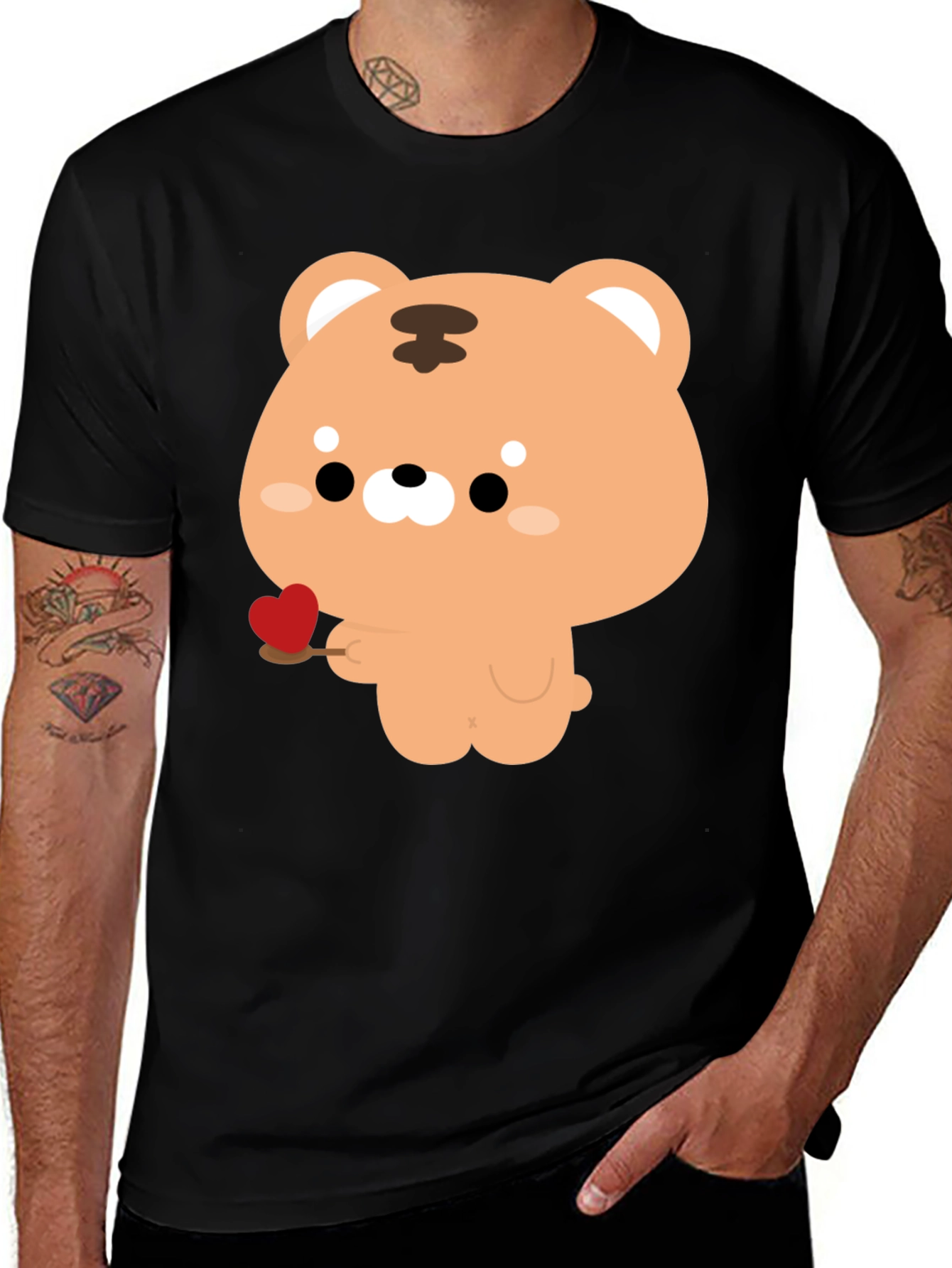 Variant 30 of Cute Bear Holding Heart Black T-Shirt