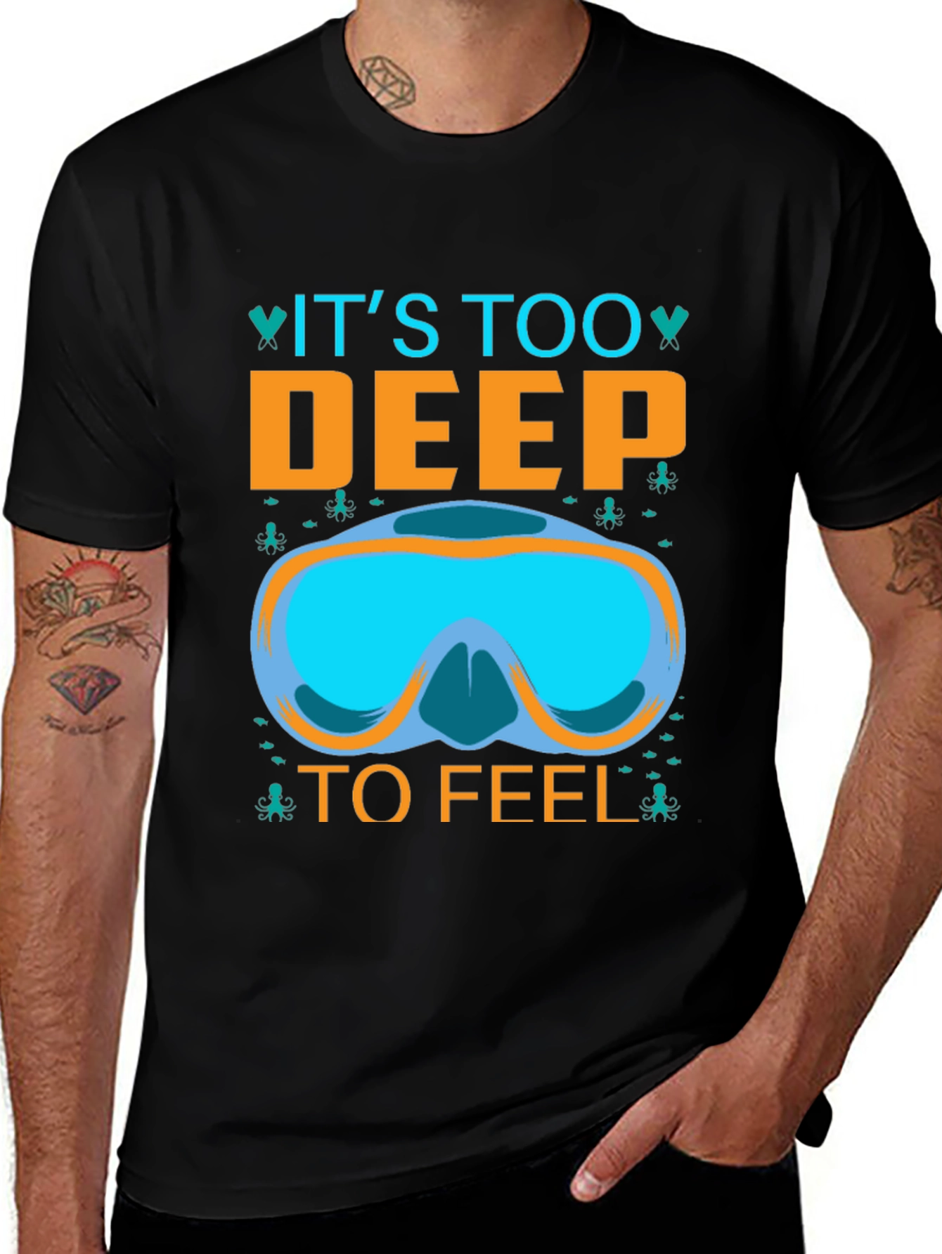 Variant 9 of It's Too Deep To Feel T-Shirt - Diving Mask Graphic Tee