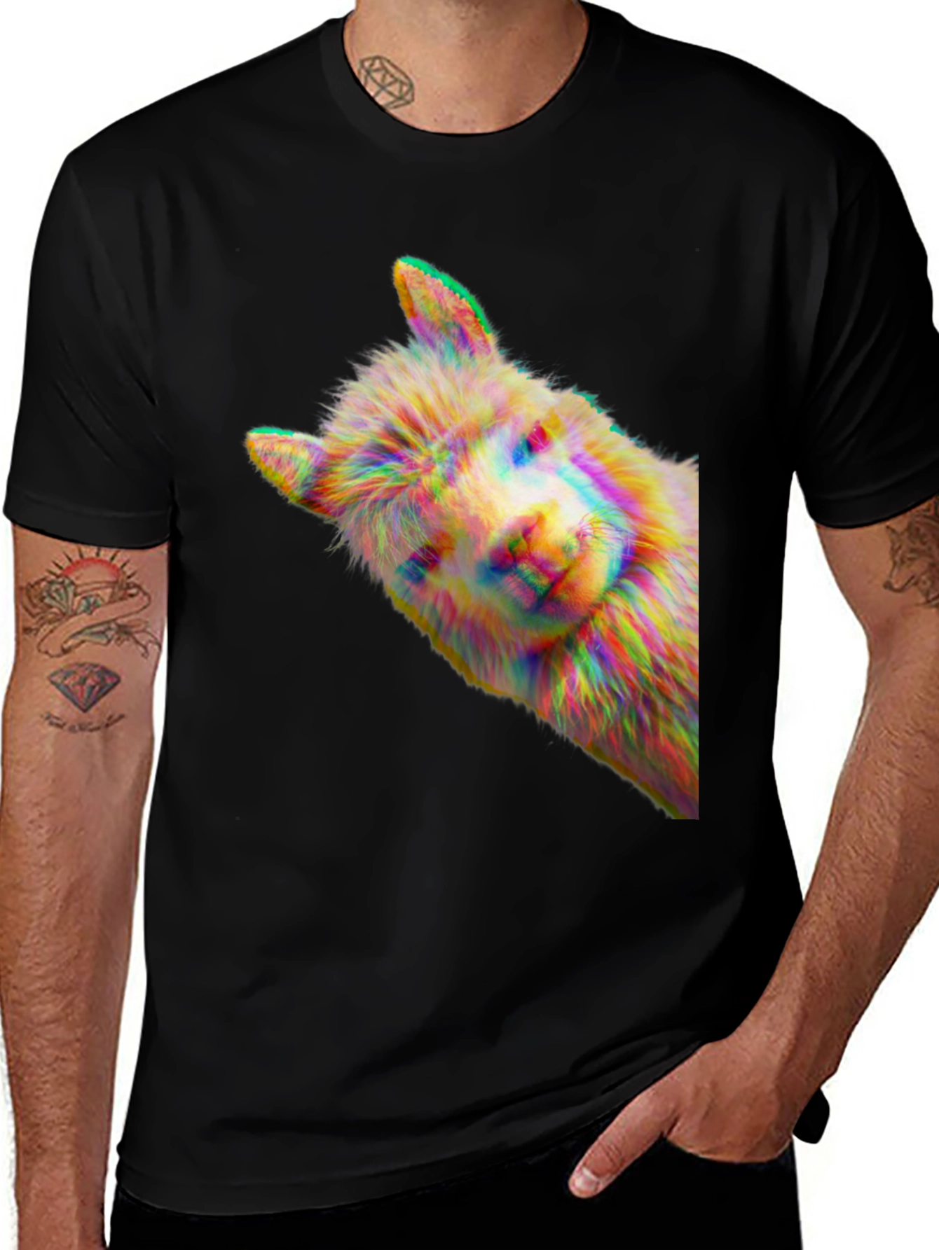 Variant 8 of Alpaca Glitch Art Graphic Tee - Men's Black T-Shirt