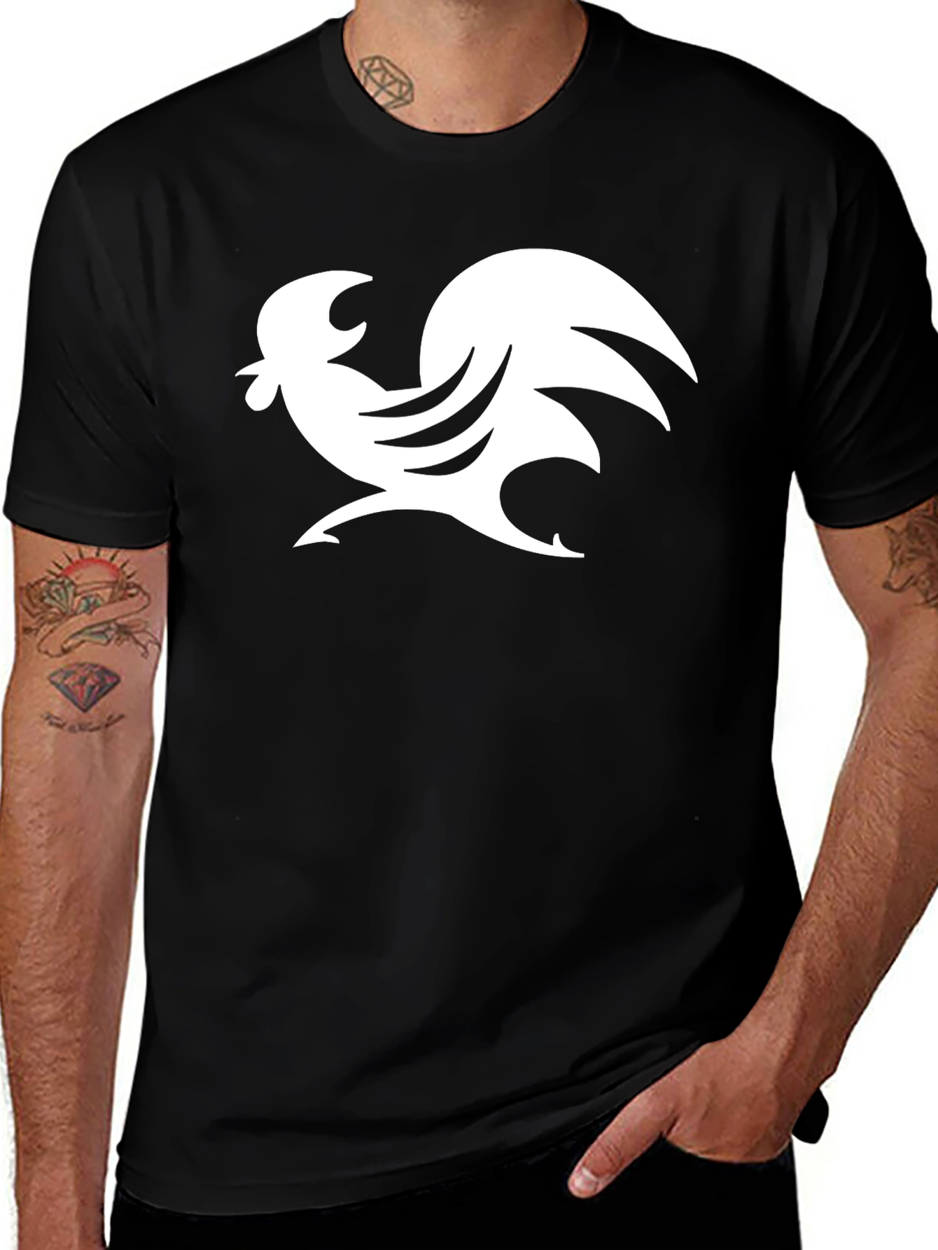Variant 12 of Black T-Shirt with Rooster Graphic Print
