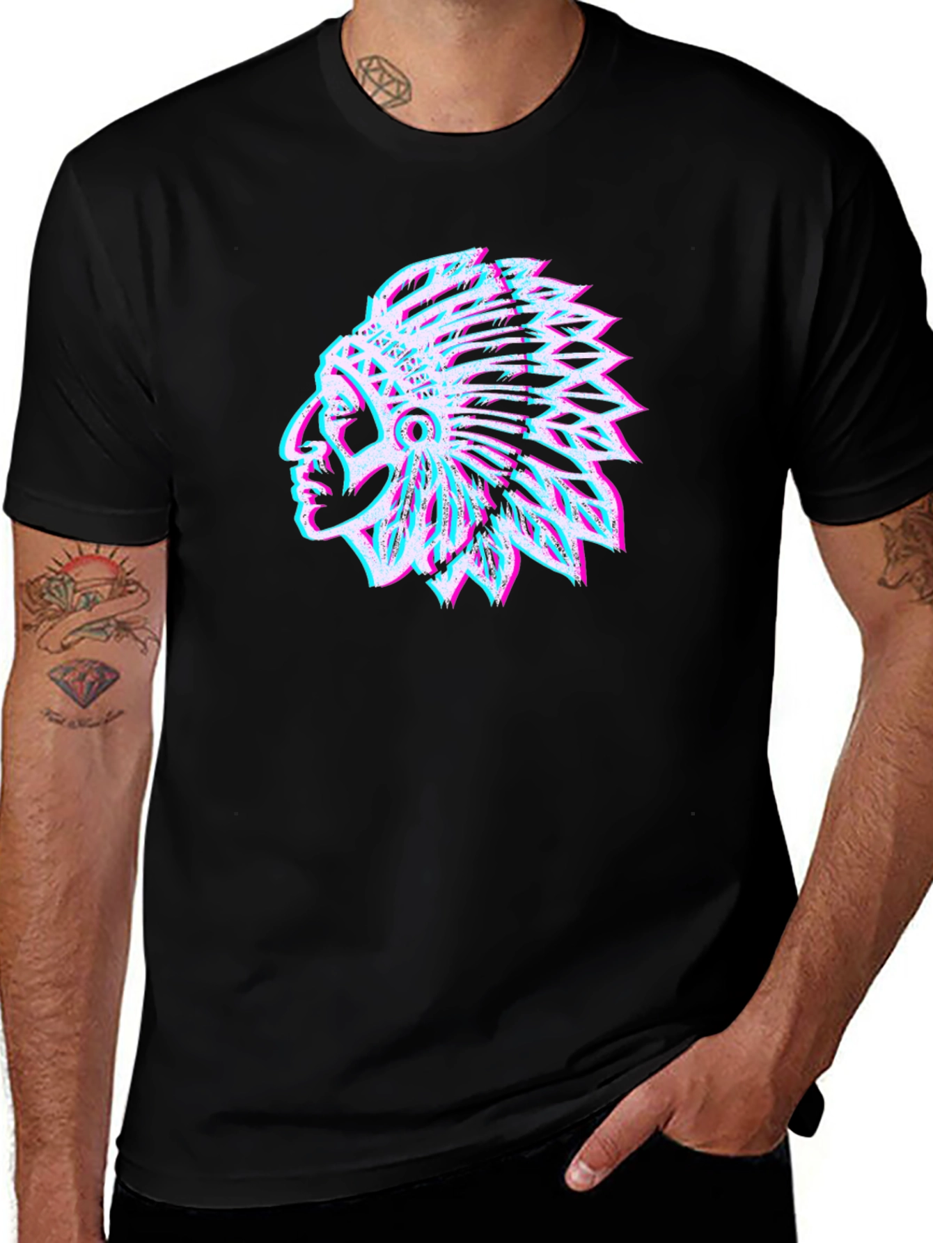 Variant 14 of Native American Headdress Graphic Tee - Black