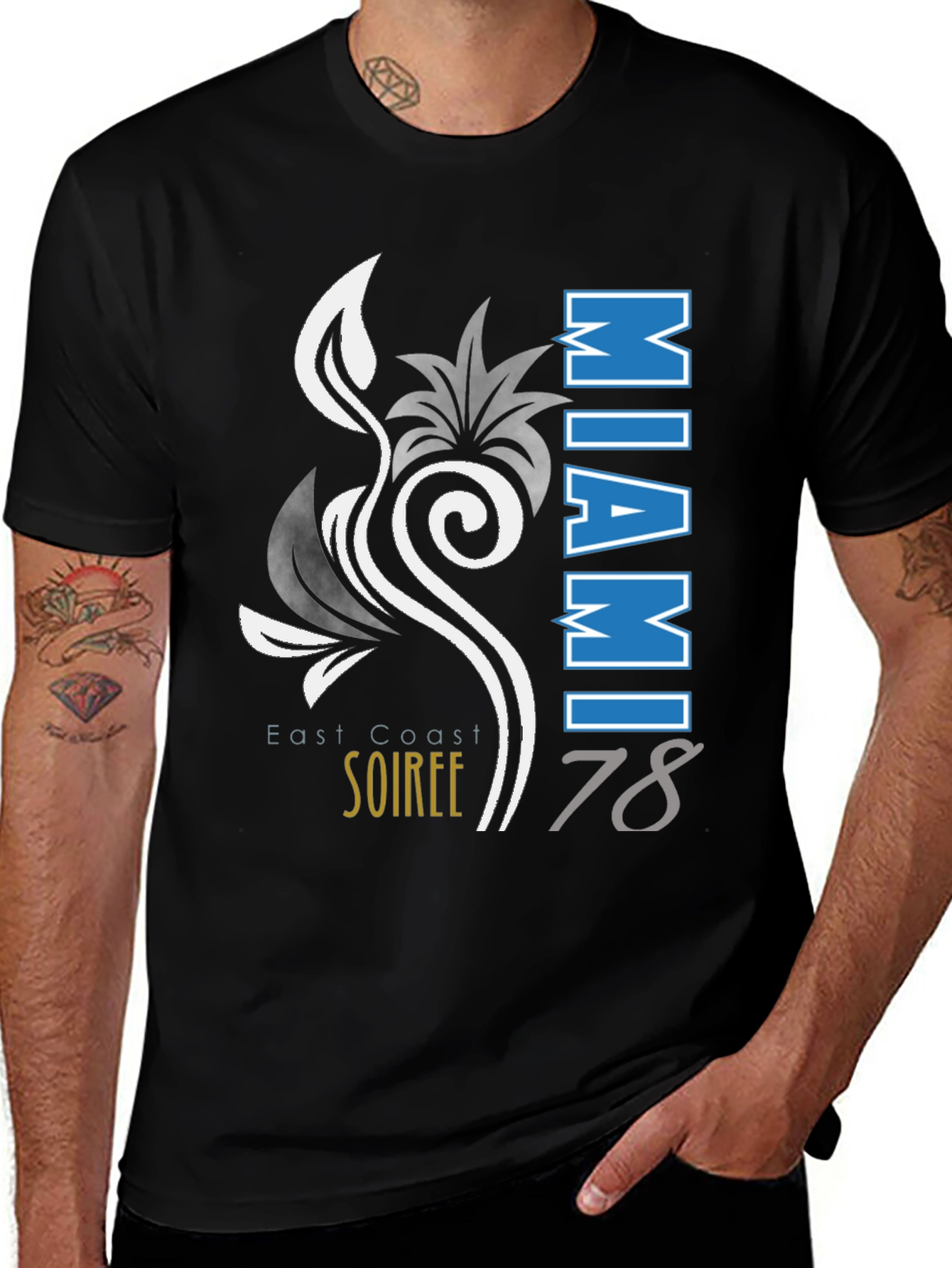 Miami East Coast Soiree '78 Black Graphic Tee