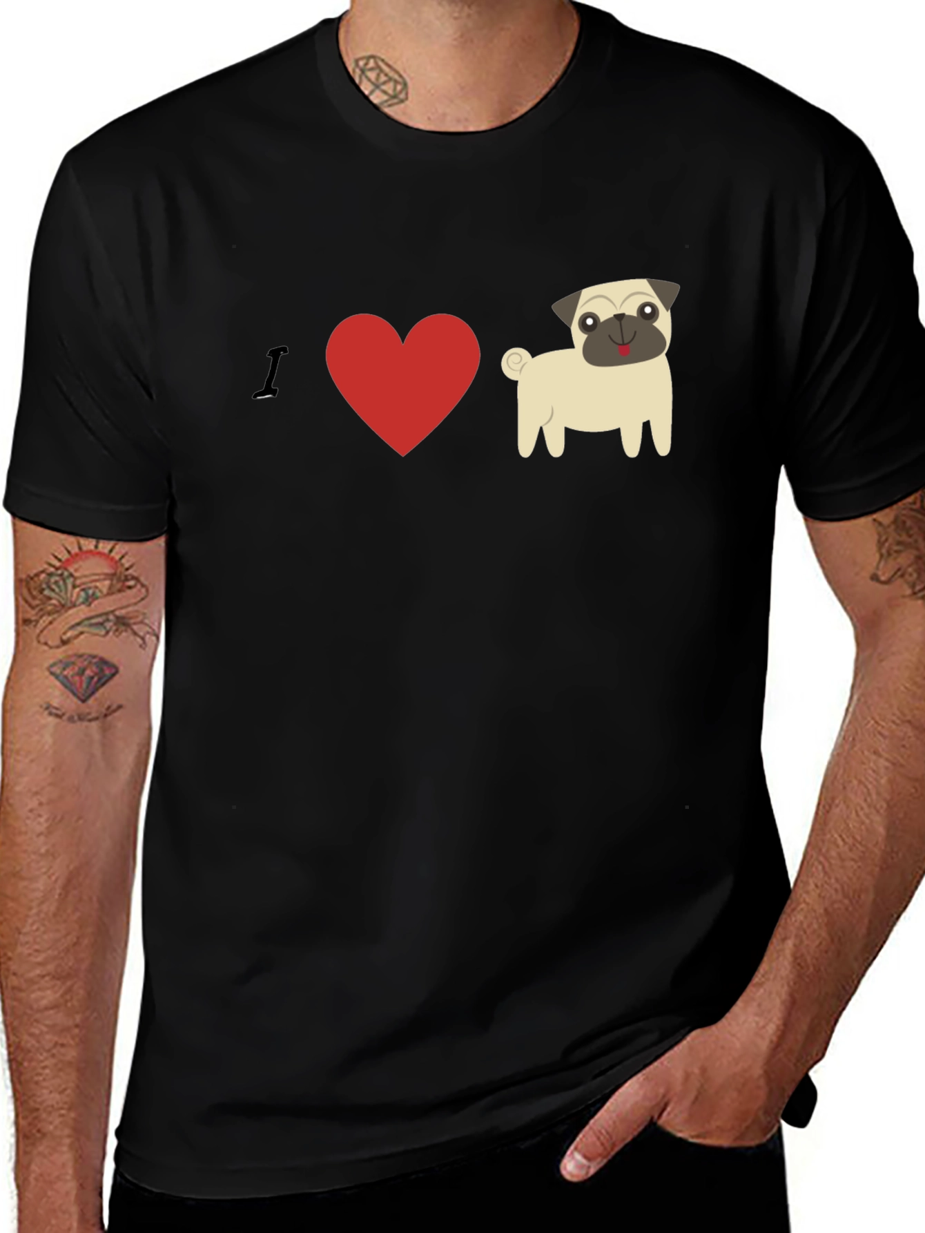 Black I Heart Pugs Graphic Tee - Mens Black T-Shirt main image