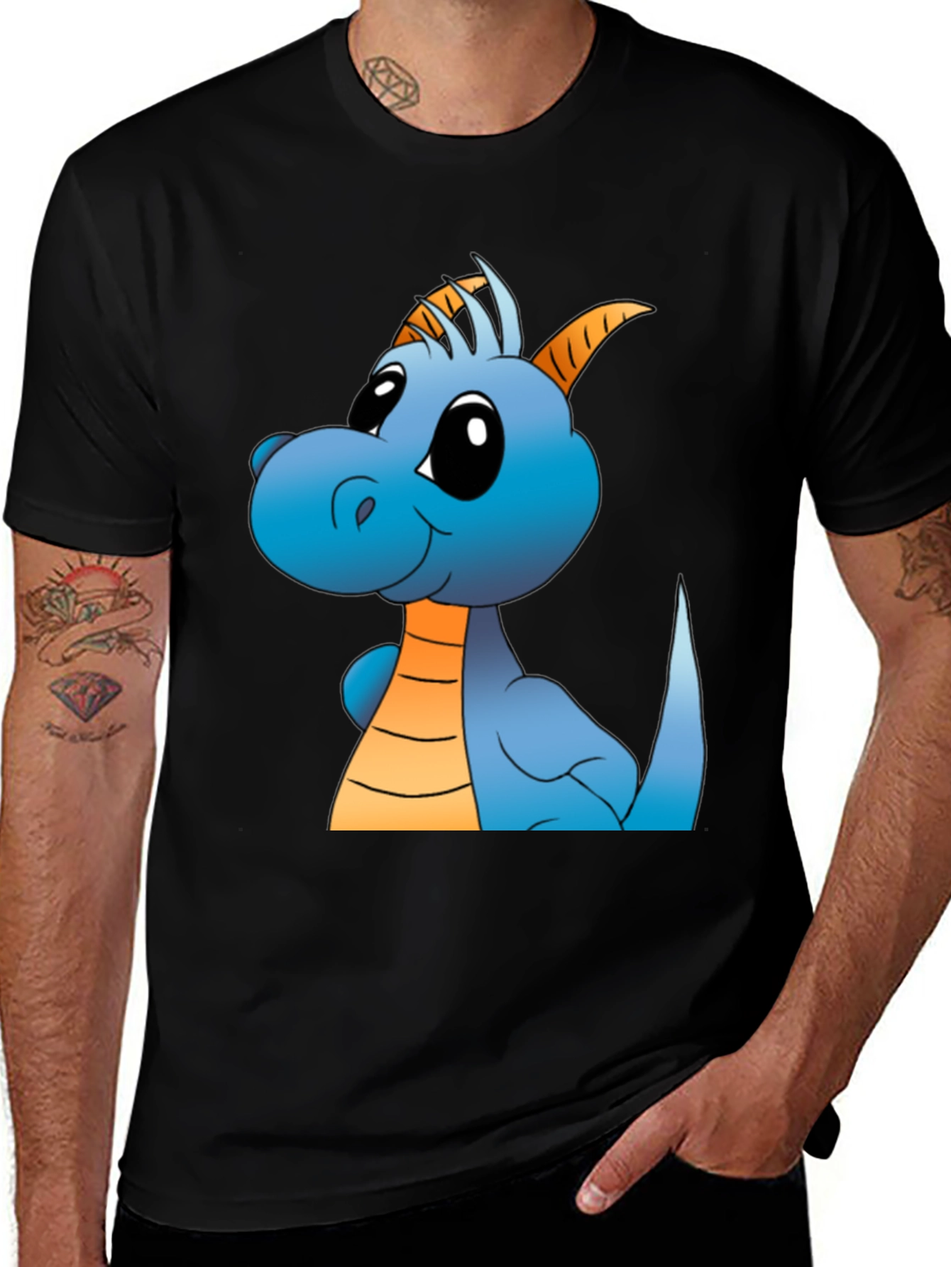 Variant 7 of Cute Cartoon Dragon Black T-Shirt