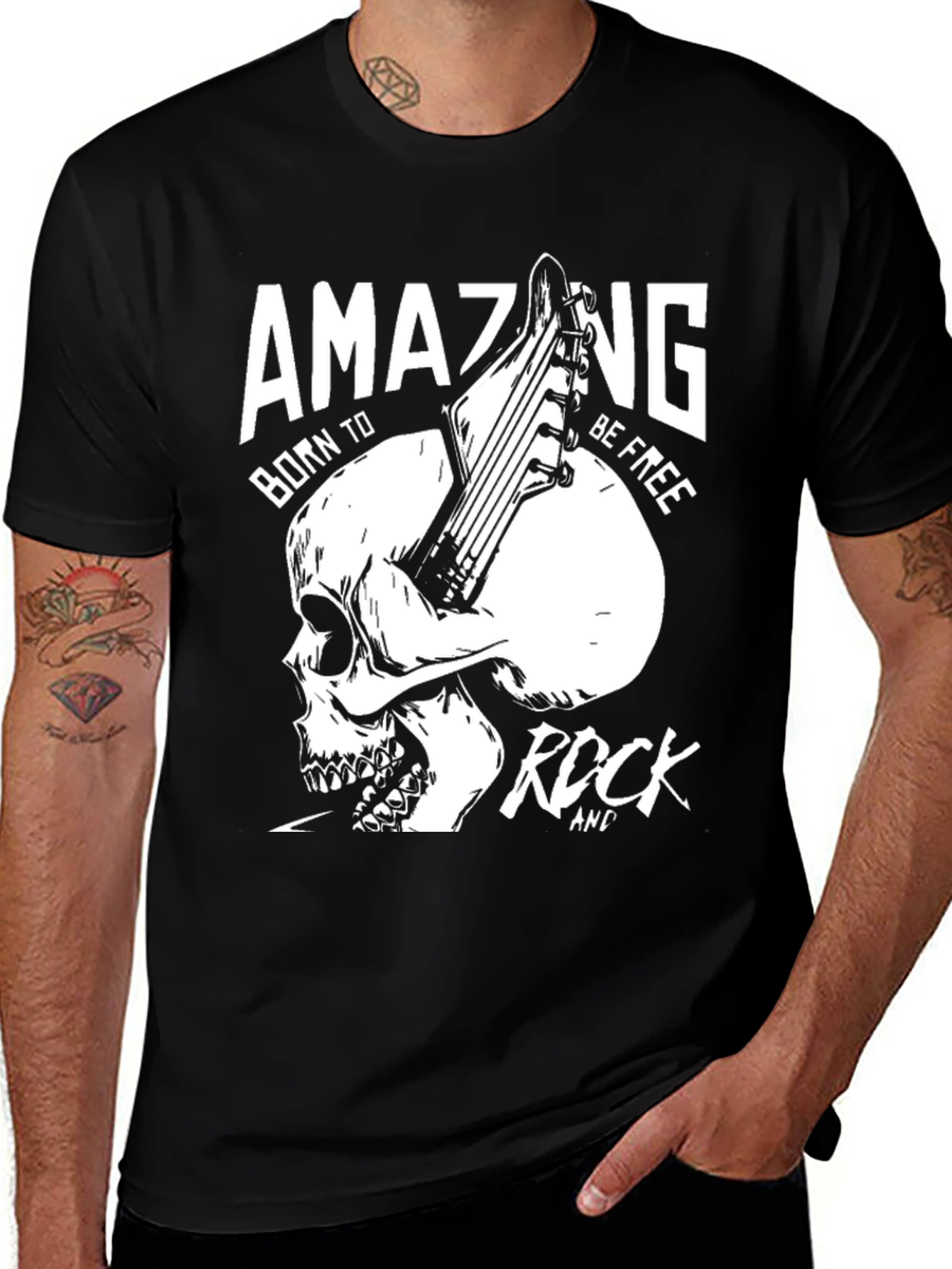 Variant 17 of Amazing Rock Skull Graphic T-Shirt - Black