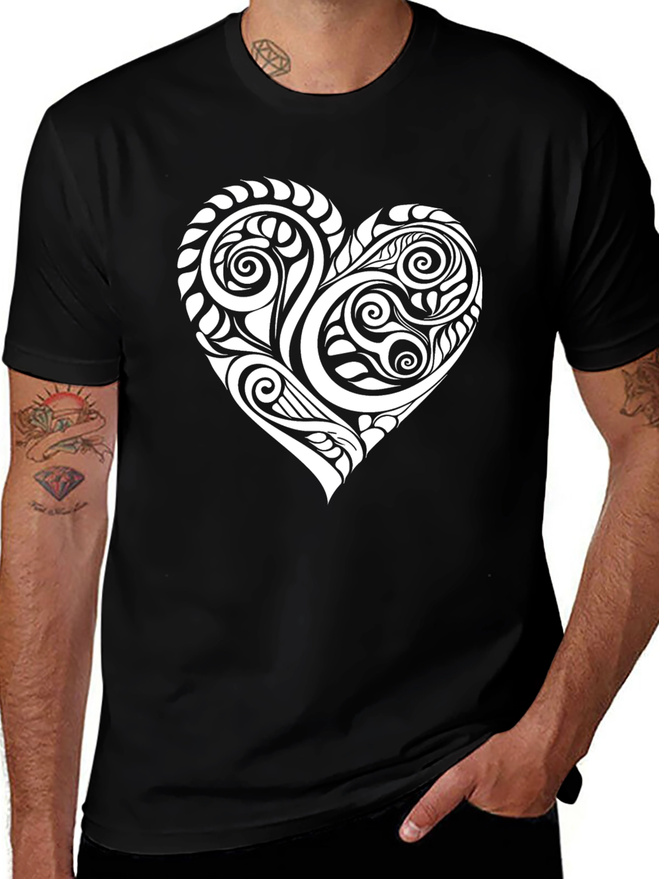 Variant 9 of Tribal Heart Graphic Black T-Shirt