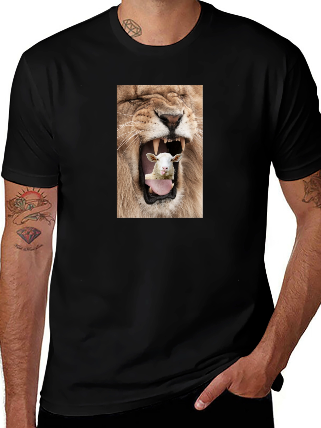 Variant 12 of Lion & Lamb Graphic Tee - Unique Black T-Shirt