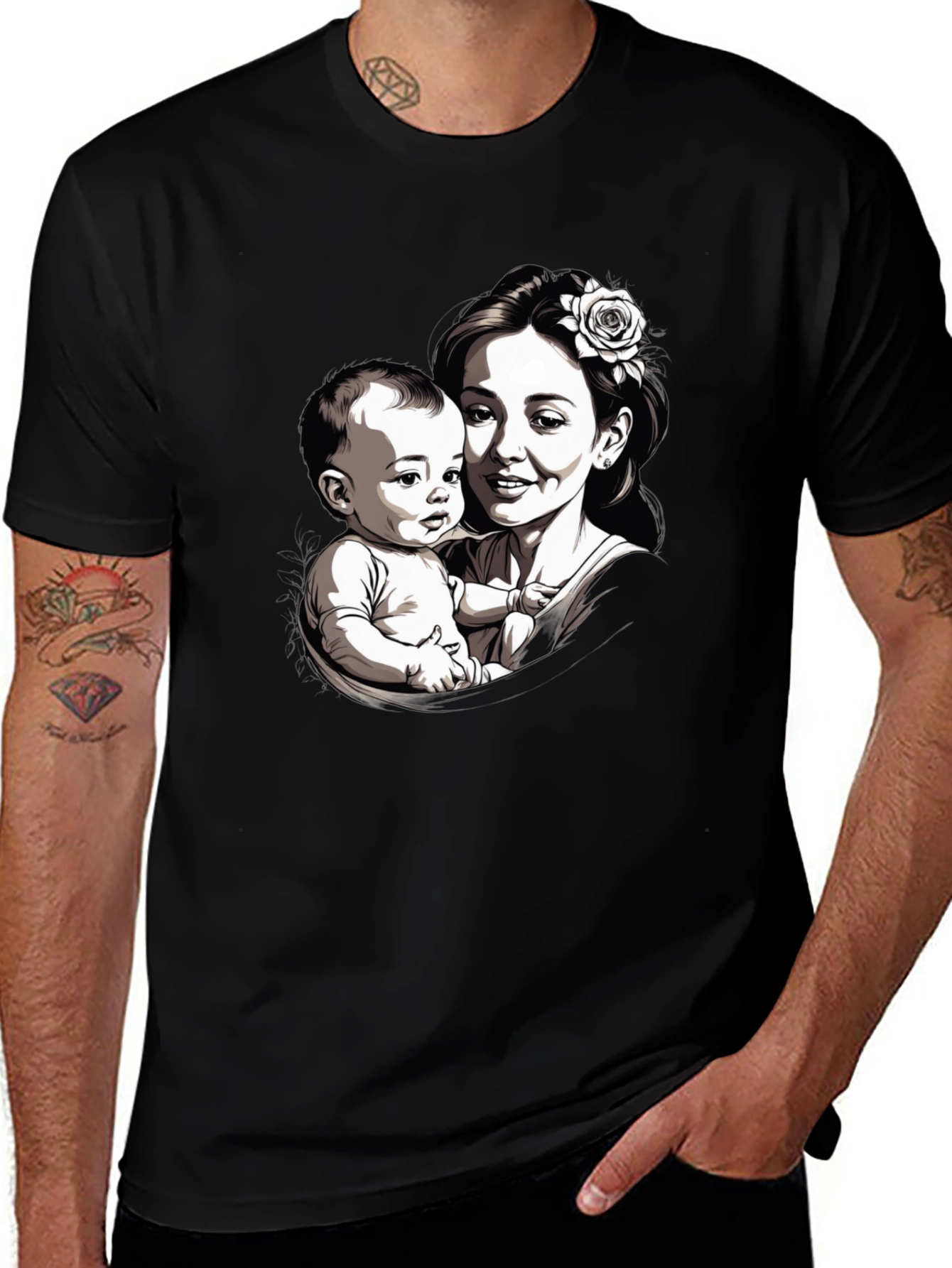 Variant 10 of Mother & Child Graphic Tee - Black Unisex T-Shirt