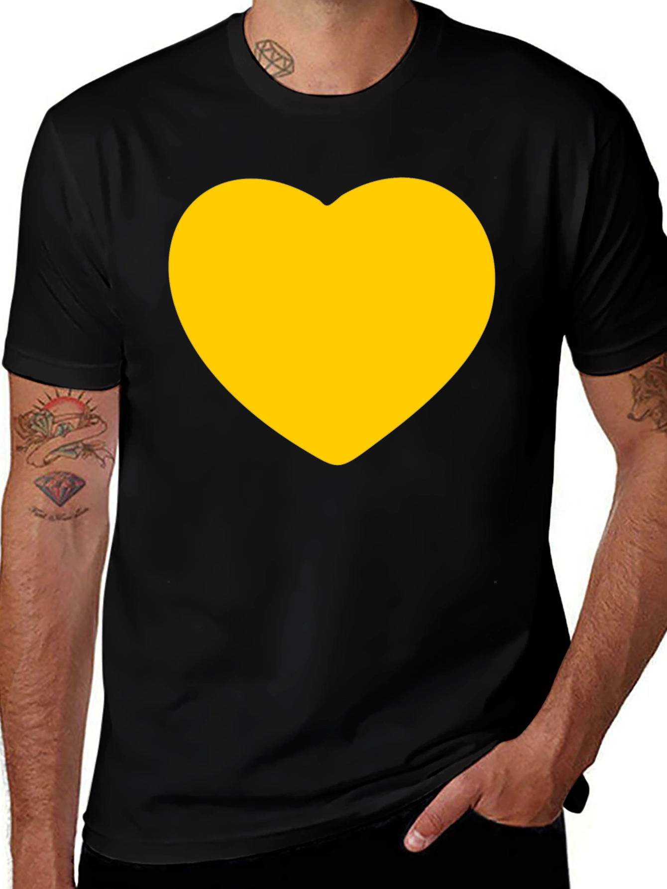 Variant 28 of Black T-Shirt with Gold Heart Graphic