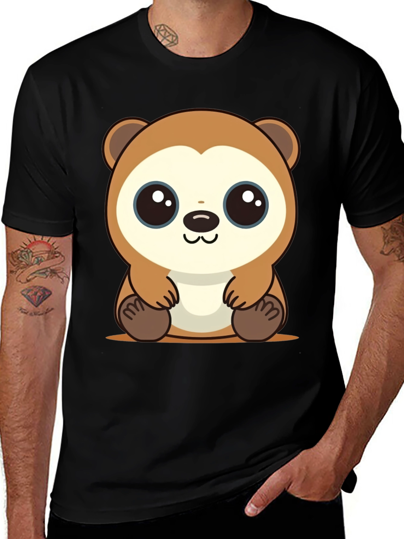 Variant 10 of Cute Cartoon Otter Black T-Shirt