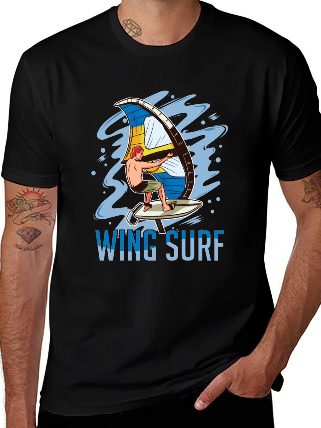 Variant 24 of Wing Surf Graphic Tee - Black Cotton T-Shirt