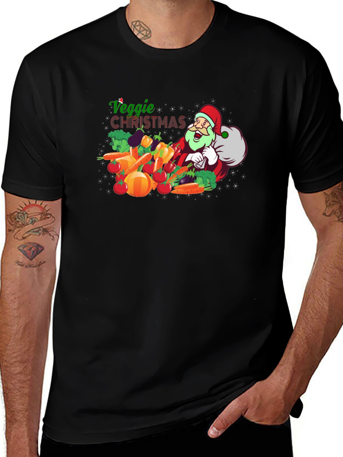 Variant 27 of Veggie Christmas T-Shirt - Santa's Healthy Holiday!