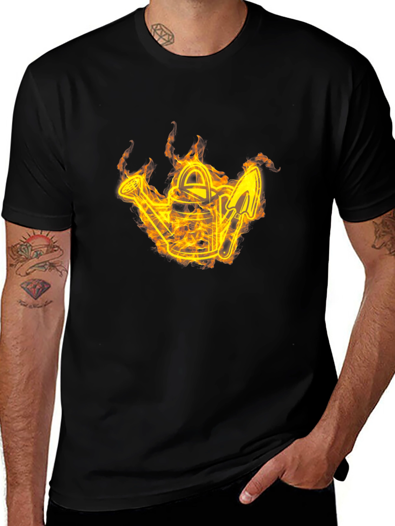 Variant 18 of Flaming Garden Tools Graphic Tee - Black