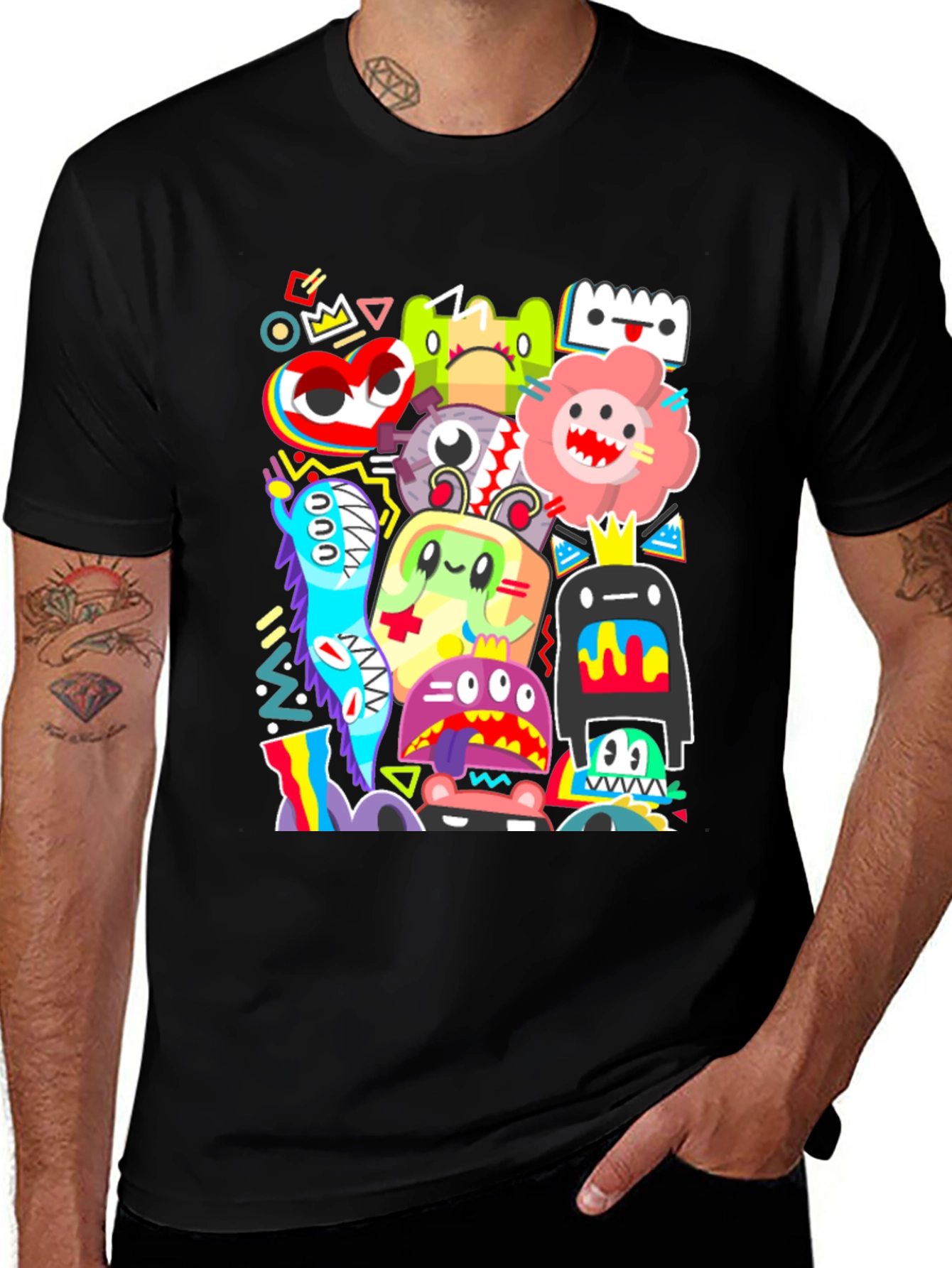 Funky Monster Graphic Print Black T-Shirt
