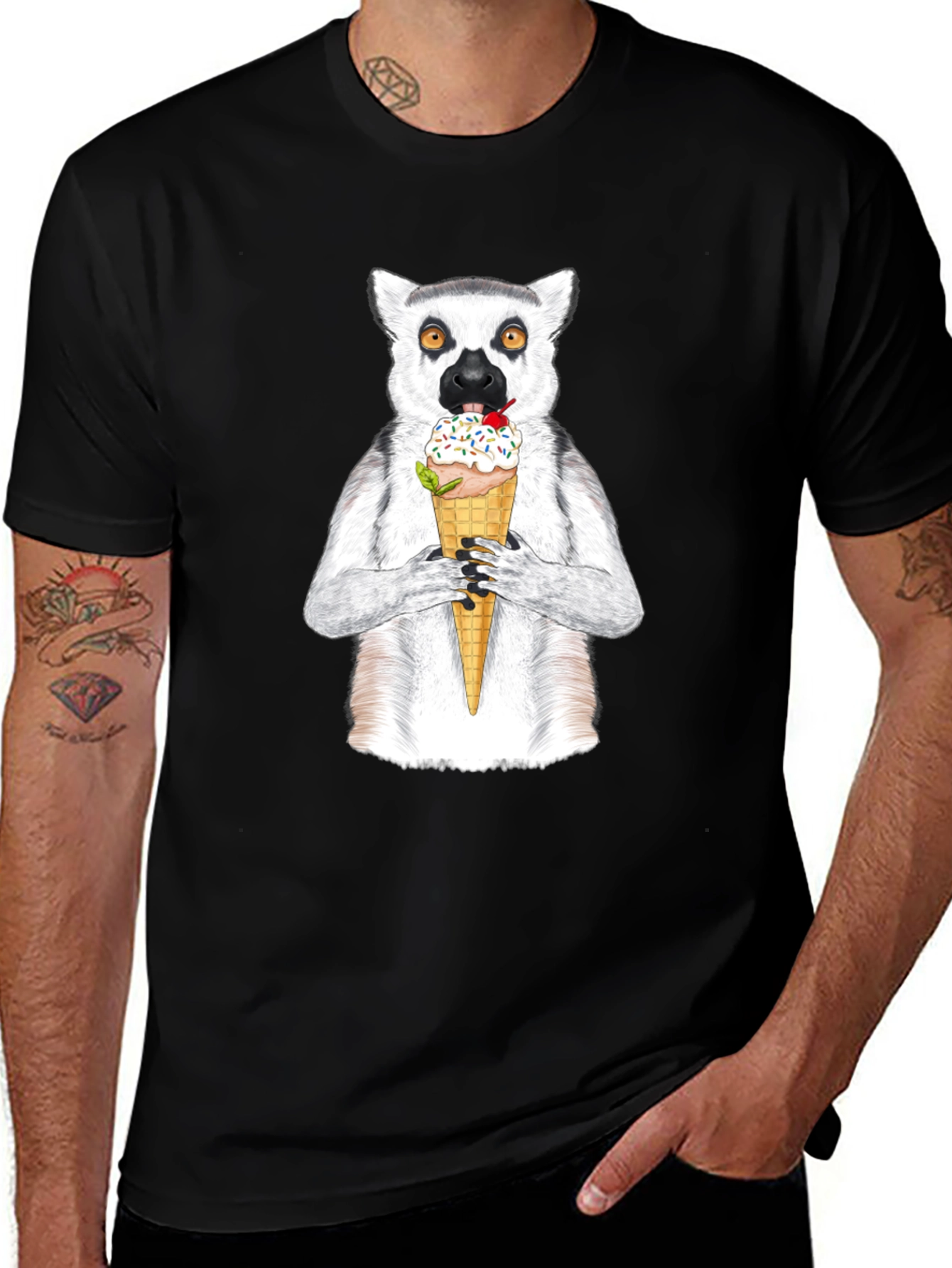Variant 4 of Lemur Ice Cream Graphic Tee - Black Unisex T-Shirt