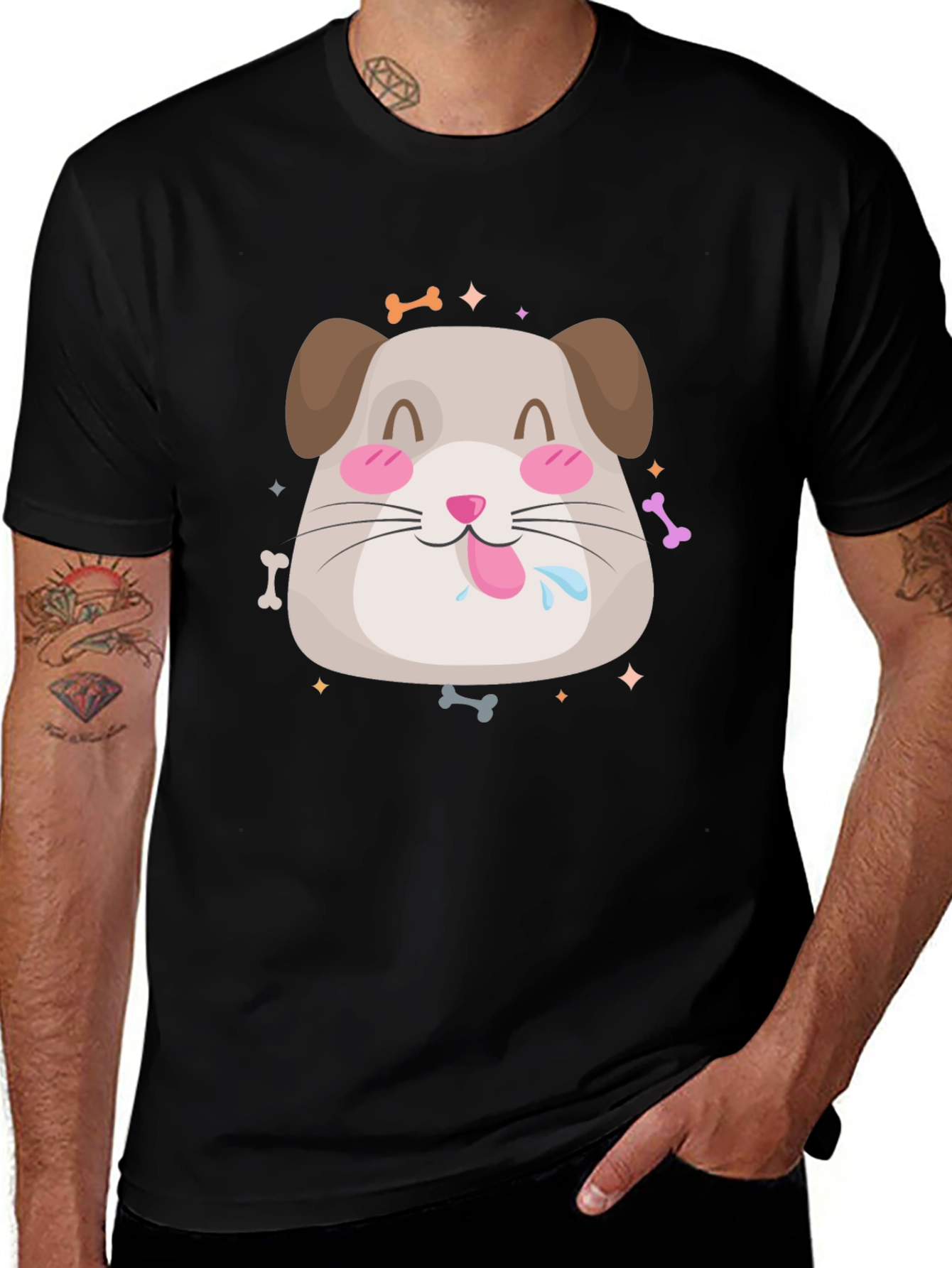 Variant 19 of Cute Cartoon Dog Graphic Tee - Black