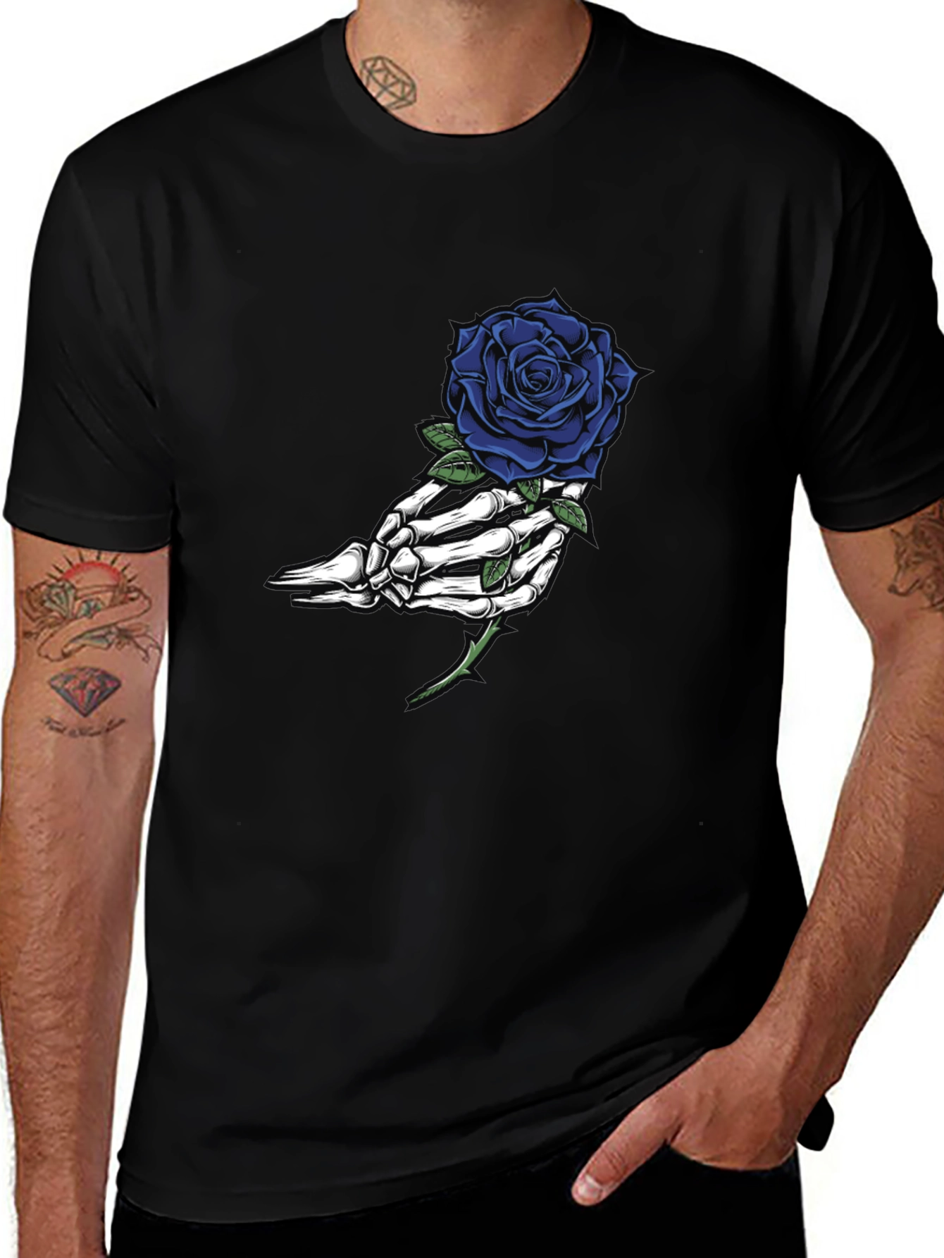 Variant 30 of Skeleton Hand Blue Rose Graphic T-Shirt