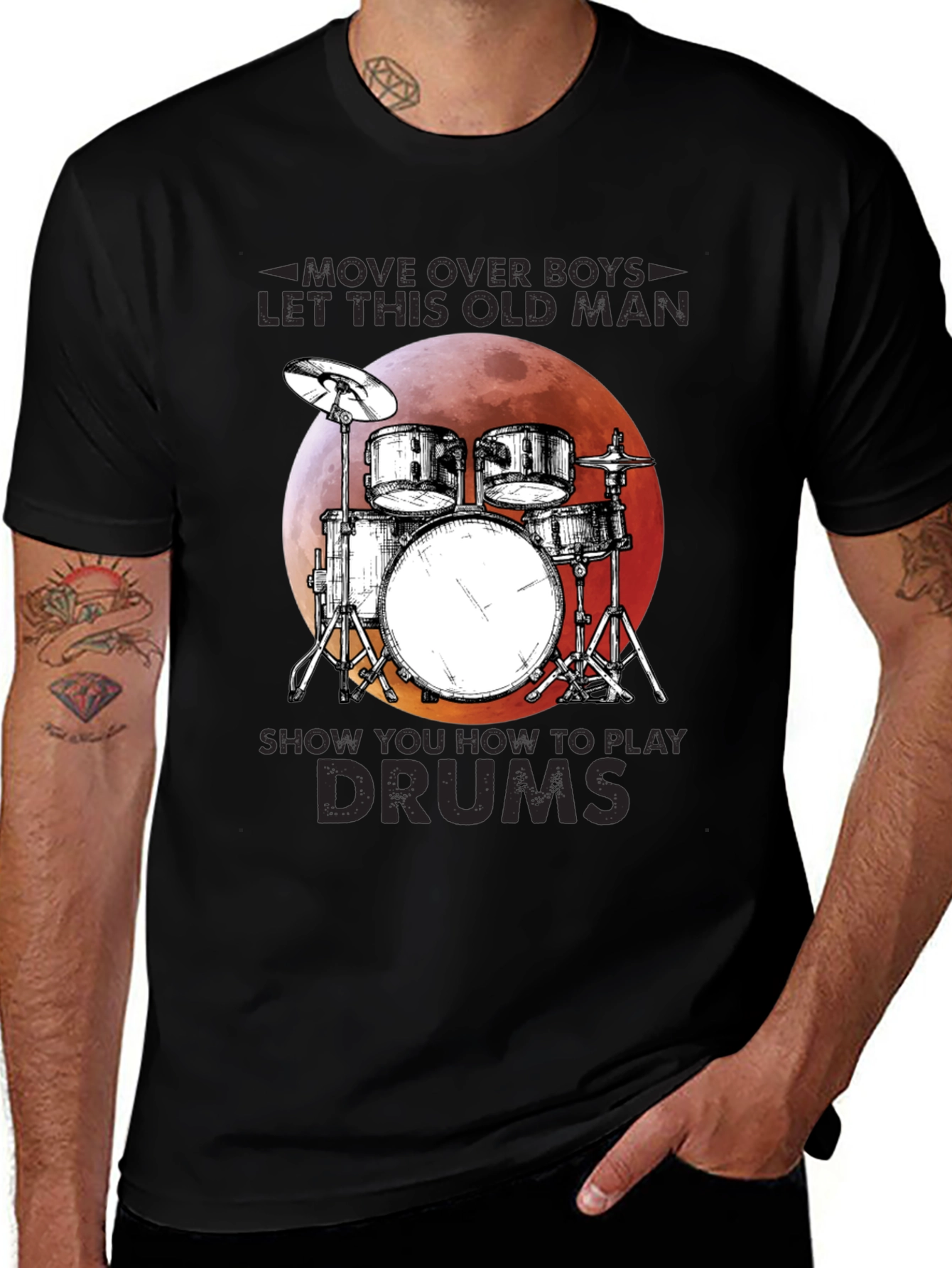 Variant 7 of Old Man Drums Graphic Tee - Rock Music Shirt