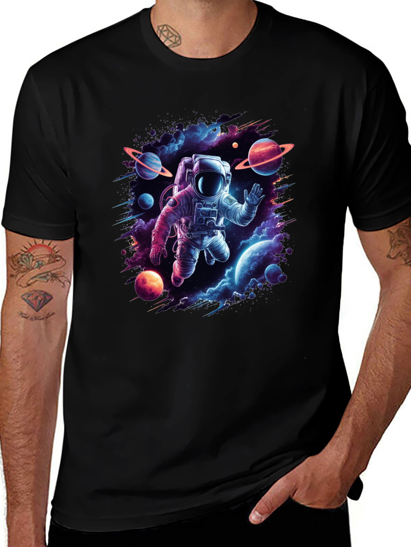 Variant 9 of Astronaut in Space Graphic Black T-Shirt
