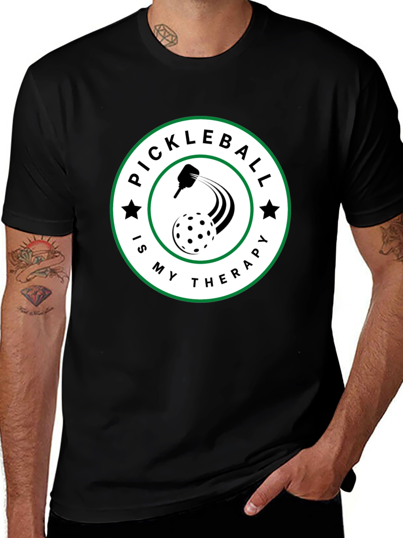Variant 25 of Pickleball Therapy T-Shirt - Black Crew Neck