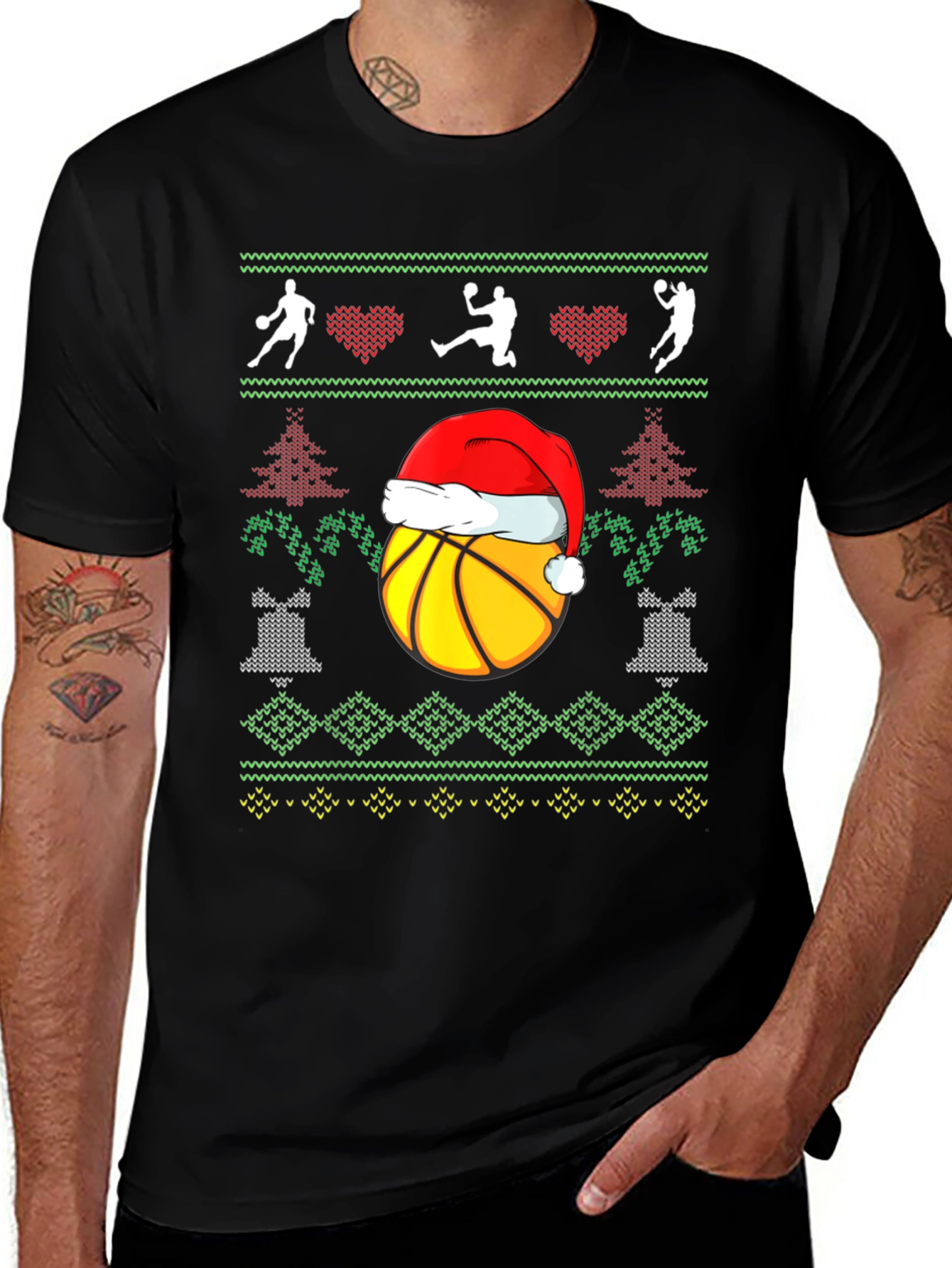 Variant 24 of Basketball Christmas Ugly Sweater Style T-Shirt