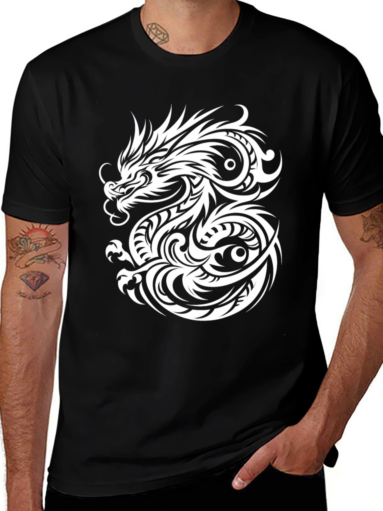 Variant 15 of Dragon Graphic Print Men's Black T-Shirt