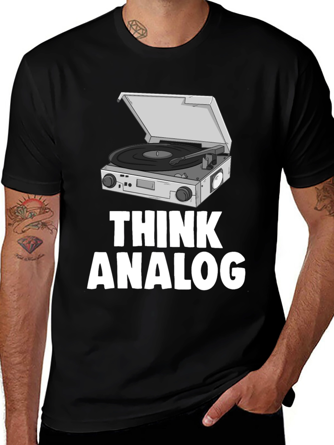 Variant 22 of Think Analog T-Shirt - Retro Turntable Design