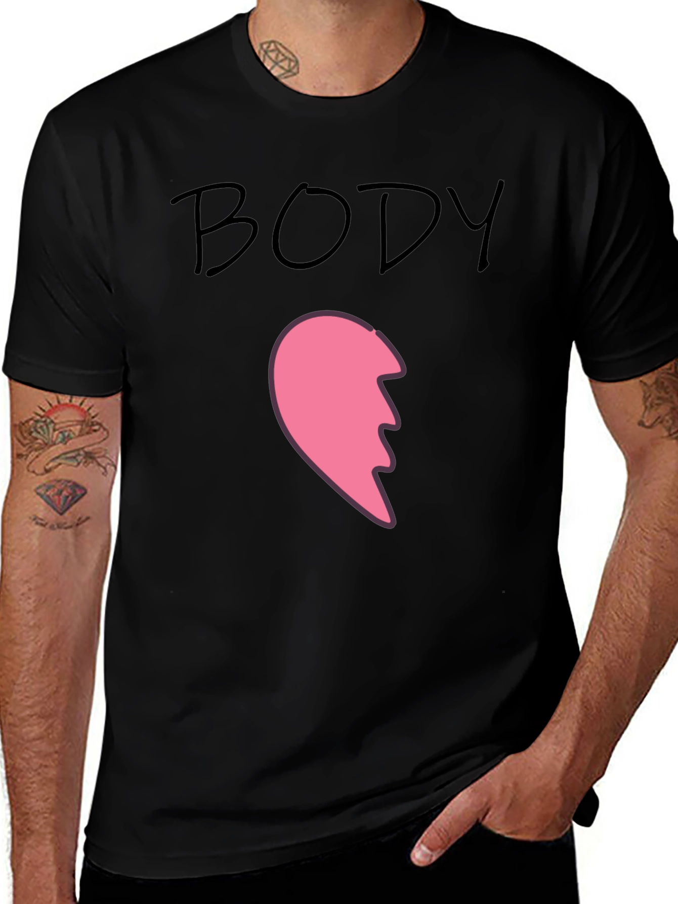 Heart Body Matching Couple Tee - Black