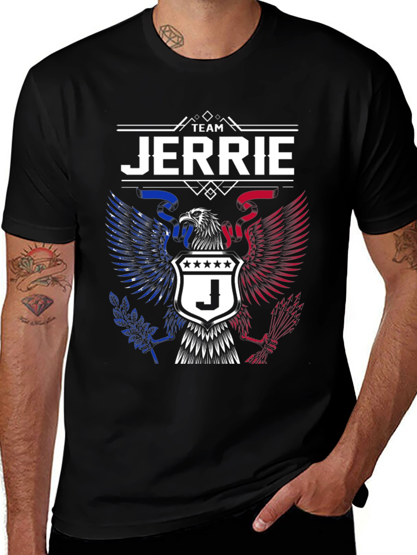 Camiseta Negra Team Jerrie - Diseño Águila Patriótica, image size:1340x1785
