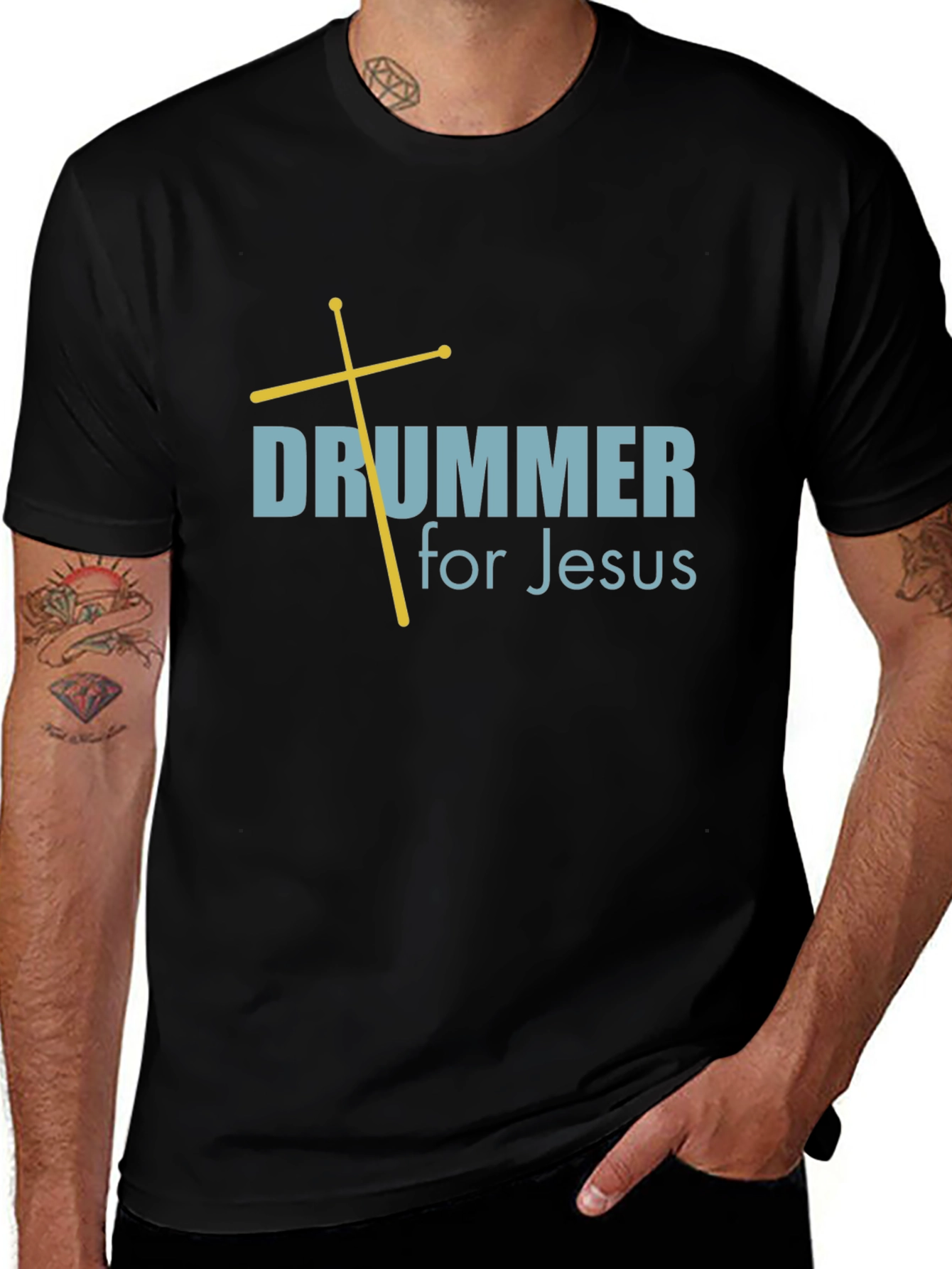 Variant 30 of Drummer for Jesus T-Shirt - Black Religious Tee