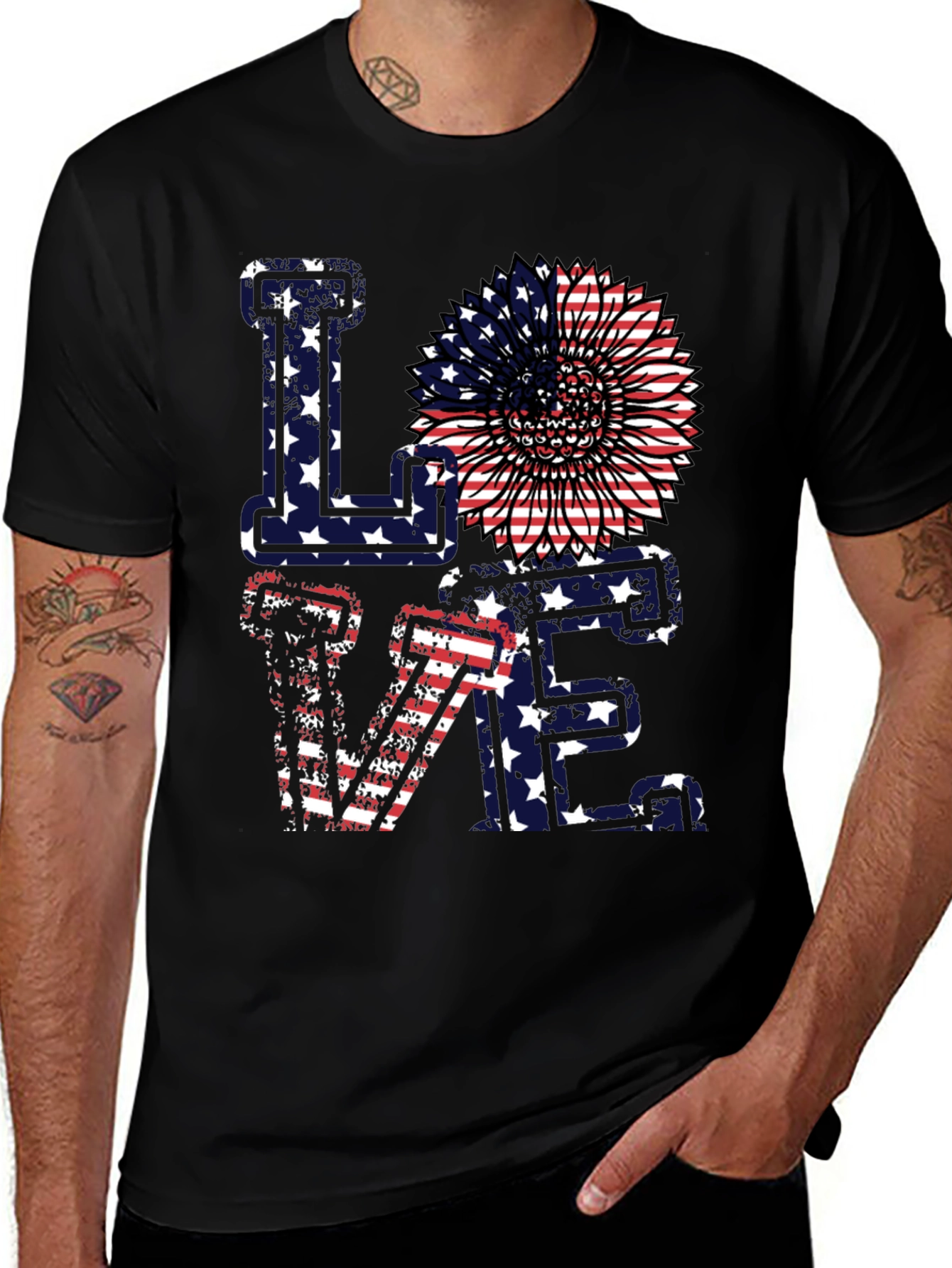 Variant 23 of Patriotic Love T-Shirt - American Flag Sunflower Design