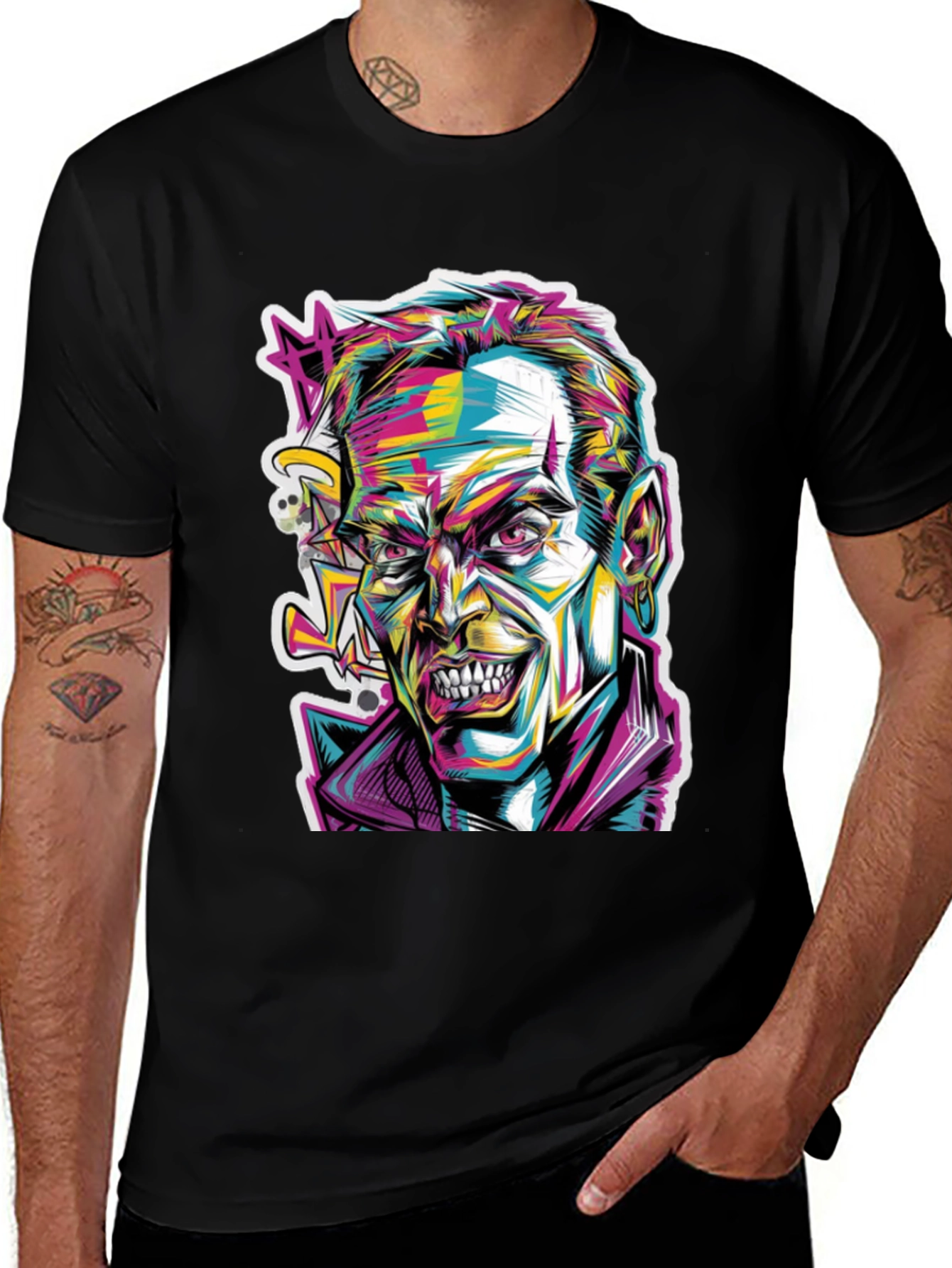 Colorful Joker Graphic Print Black T-Shirt