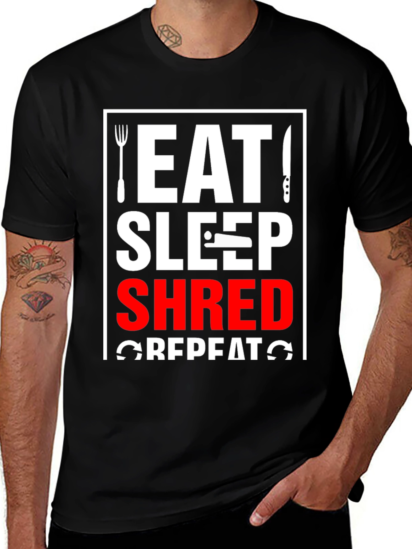 Variant 19 of Eat Sleep Shred Repeat Black T-Shirt