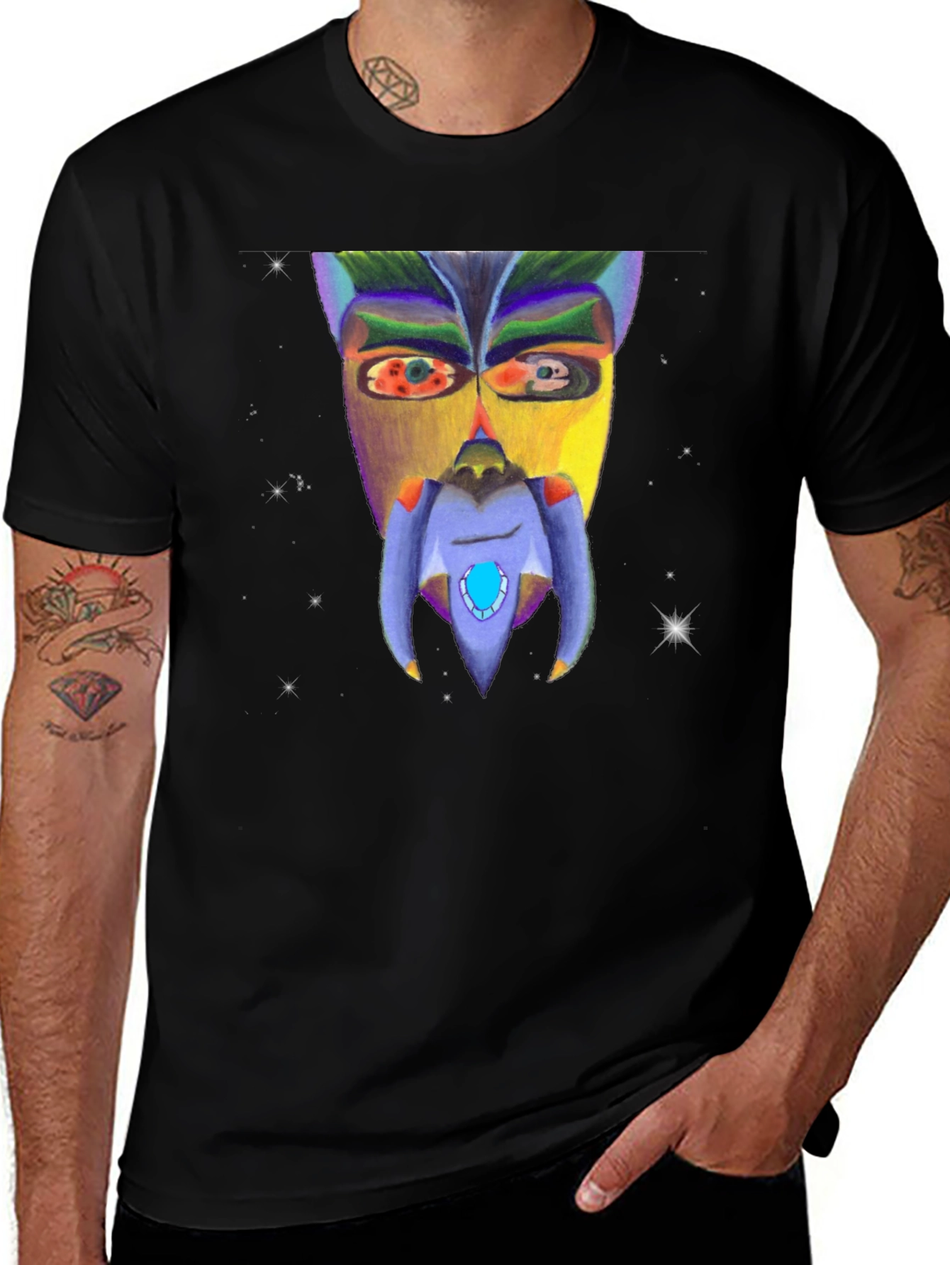 Abstract Face Graphic Black T-Shirt
