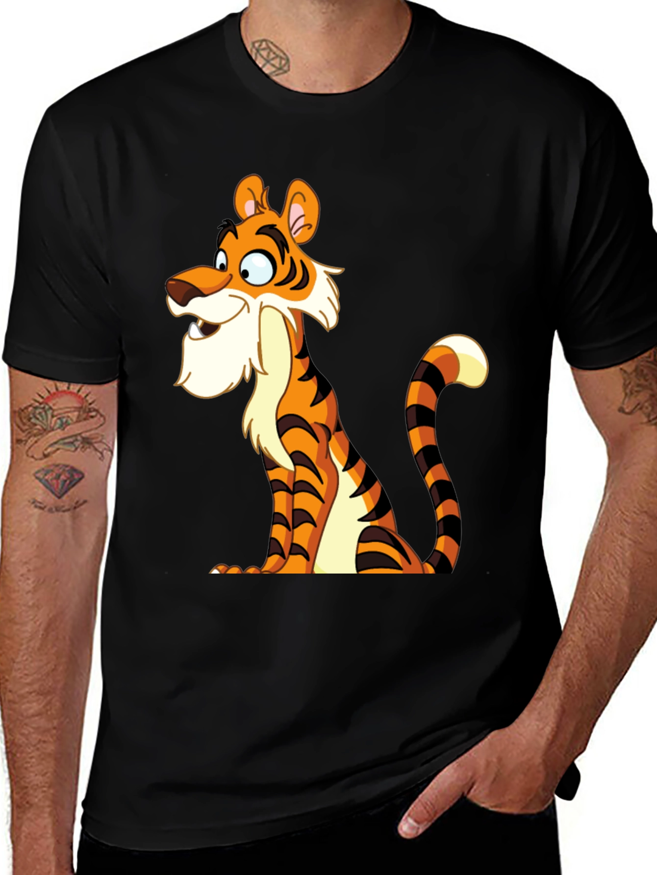Variant 19 of Cartoon Tiger Graphic Tee - Men's Black T-Shirt