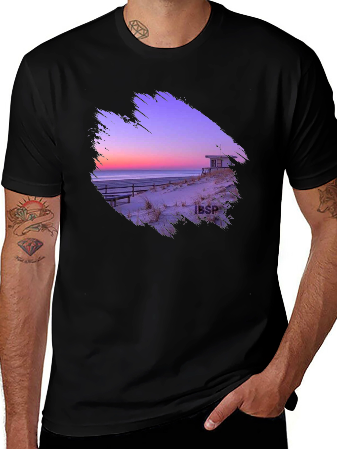 Variant 25 of Sunset Beach Graphic Tee - Men's Black T-Shirt