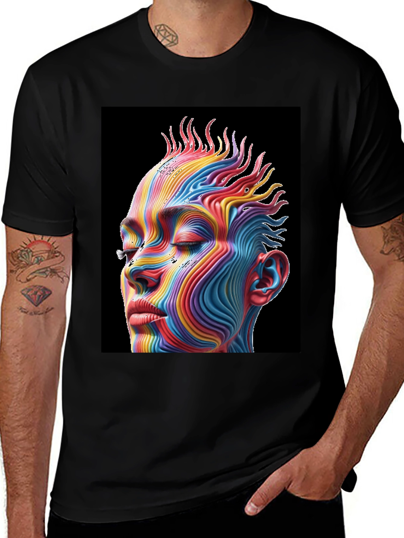 Variant 19 of Rainbow Abstract Face Graphic Tee - Unisex Black T-Shirt