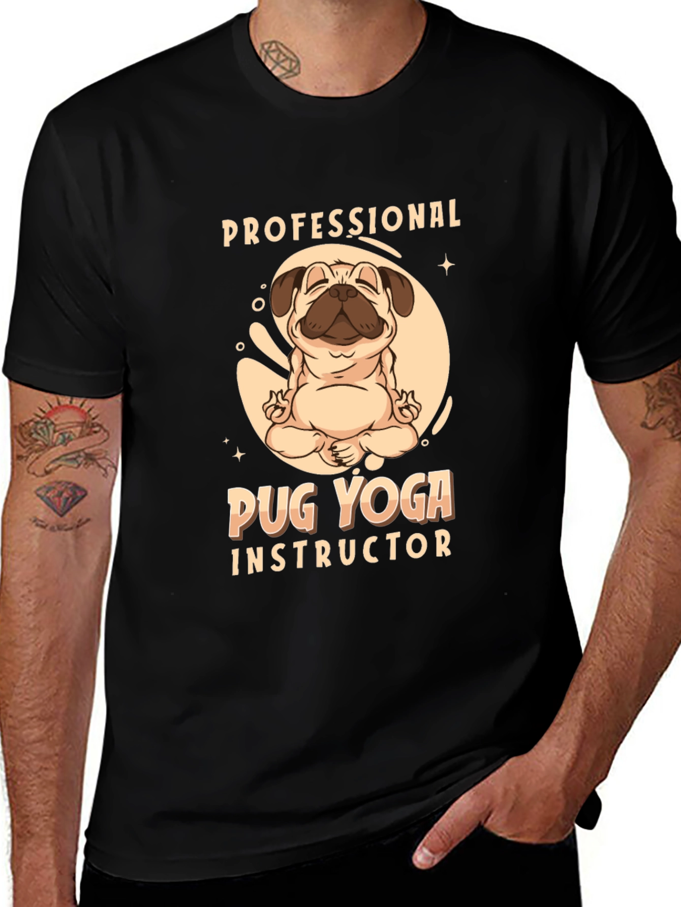 Variant 21 of Pug Yoga Instructor Graphic Tee - Black Cotton Blend