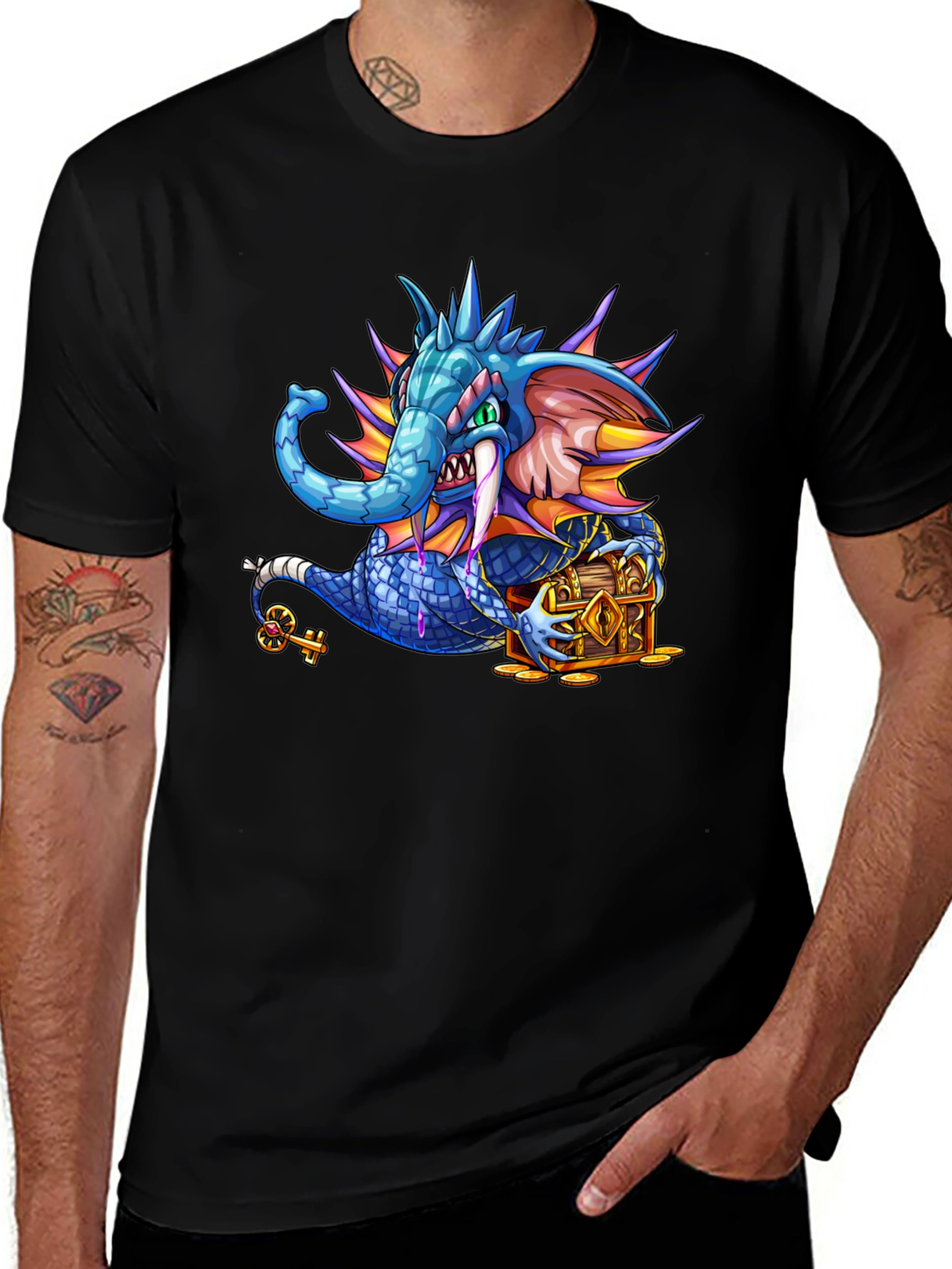 Variant 4 of Dragon-Elephant Graphic Tee - Fantasy Creature Shirt