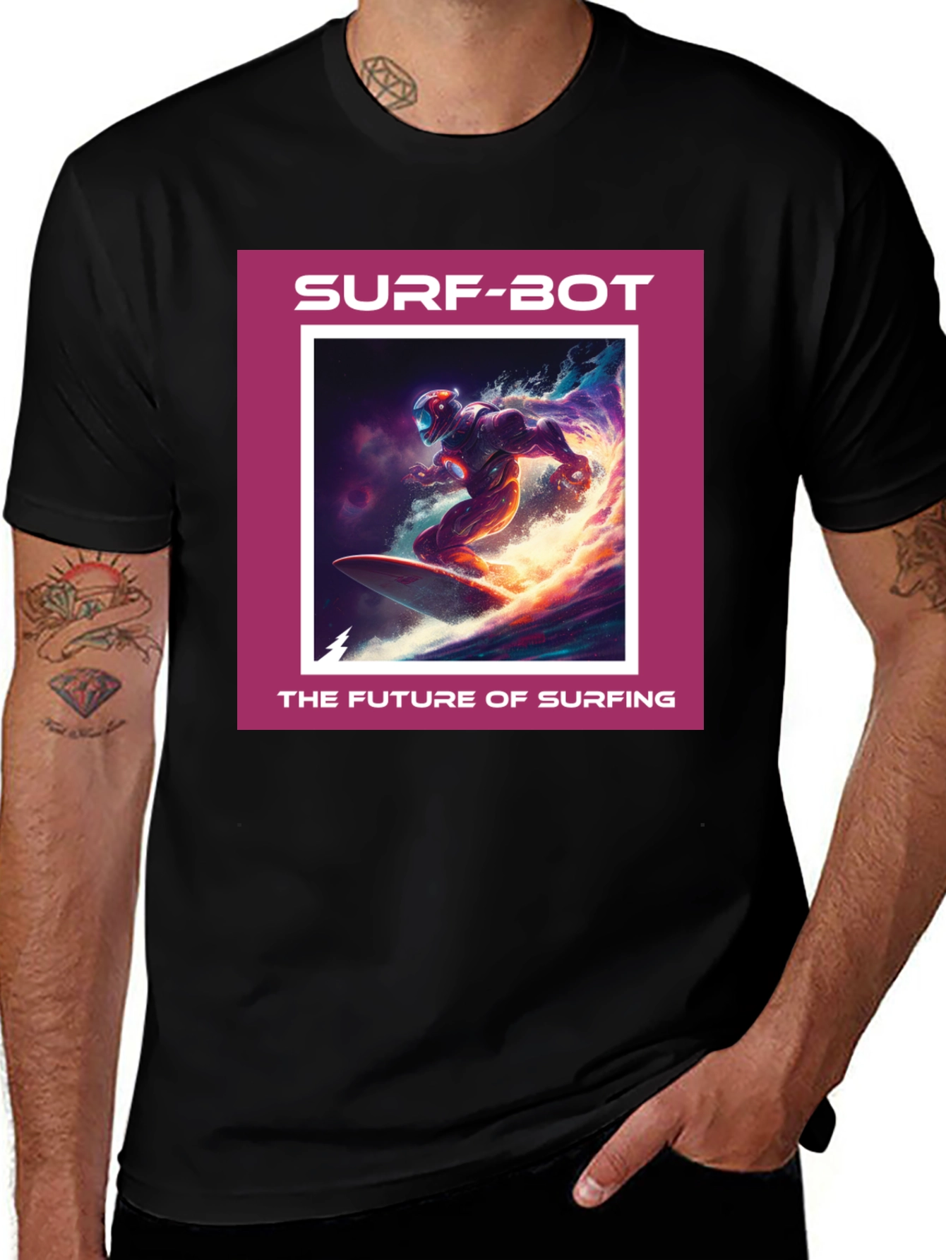 Black Surf-Bot Future Surfing Black T-Shirt main image
